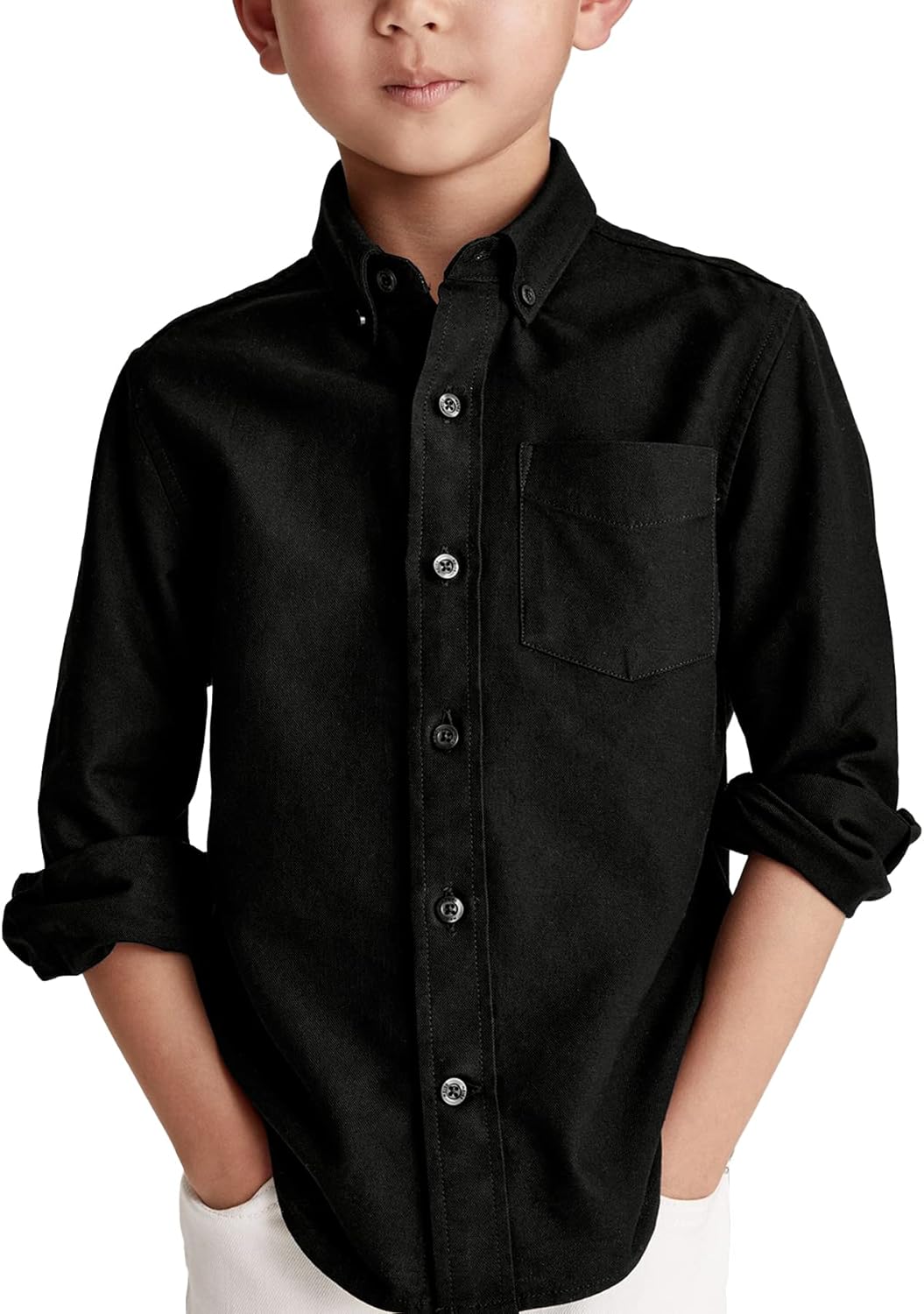 Boys' Long Sleeve Dress Shirts Classic Collared Button-Down Tshirt Solid Cotton...