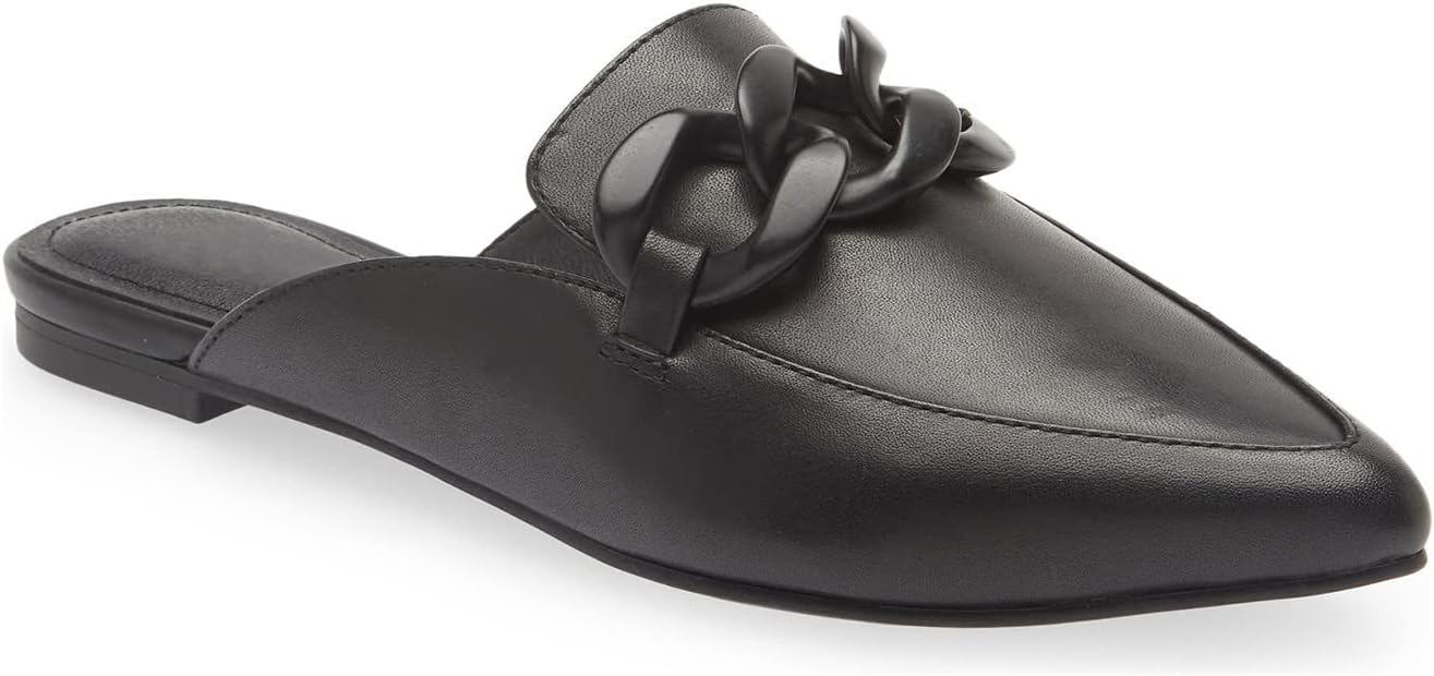 Juliet Holy Womens Mules Flats Pointed Toe Backless Loafers Slip on Metal Chain...