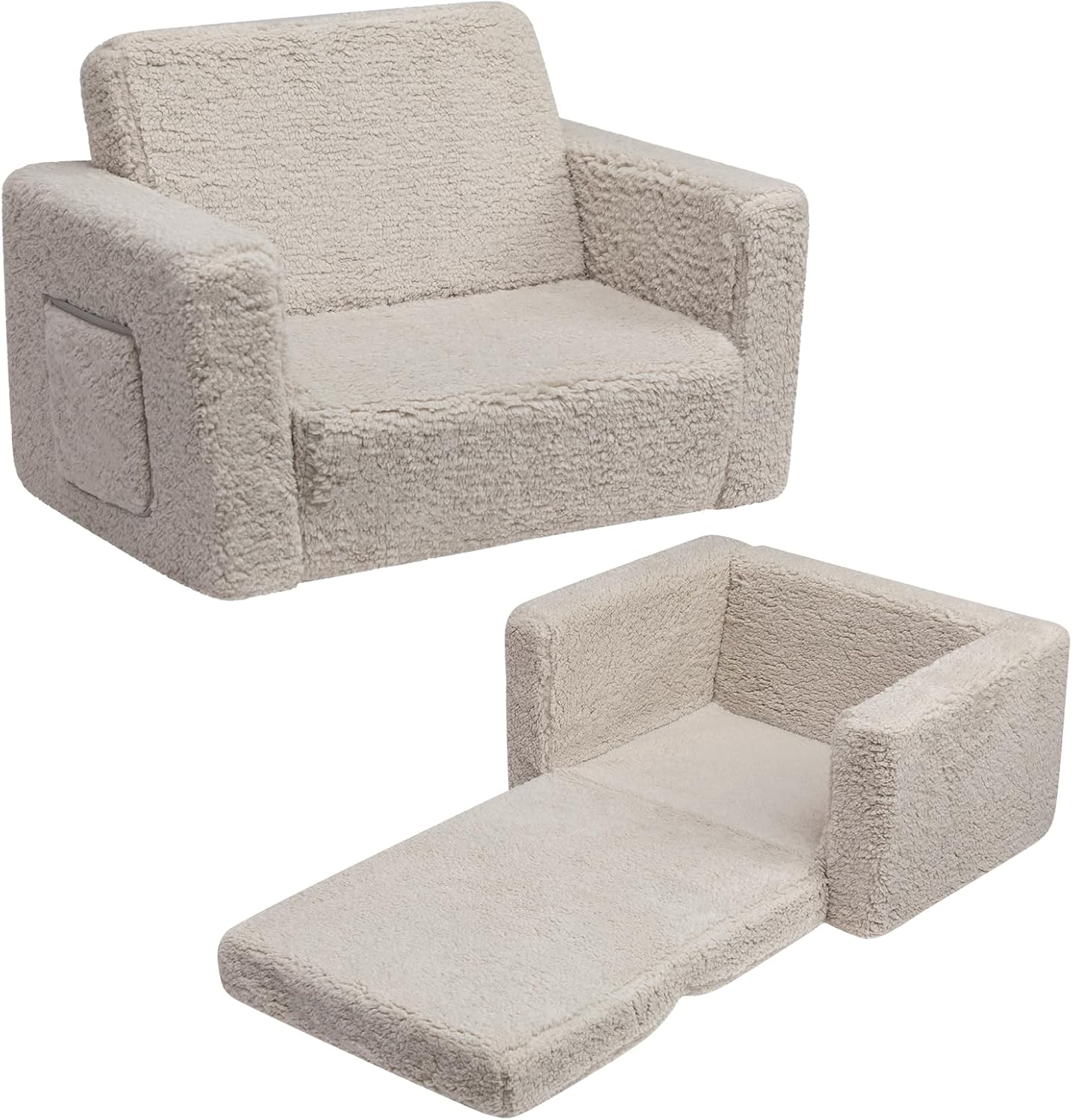 BEJOY Kids Sofa Bed 2-in-1 Flip Out Cuddly Sherpa Toddler Couch Convertible Sofa...