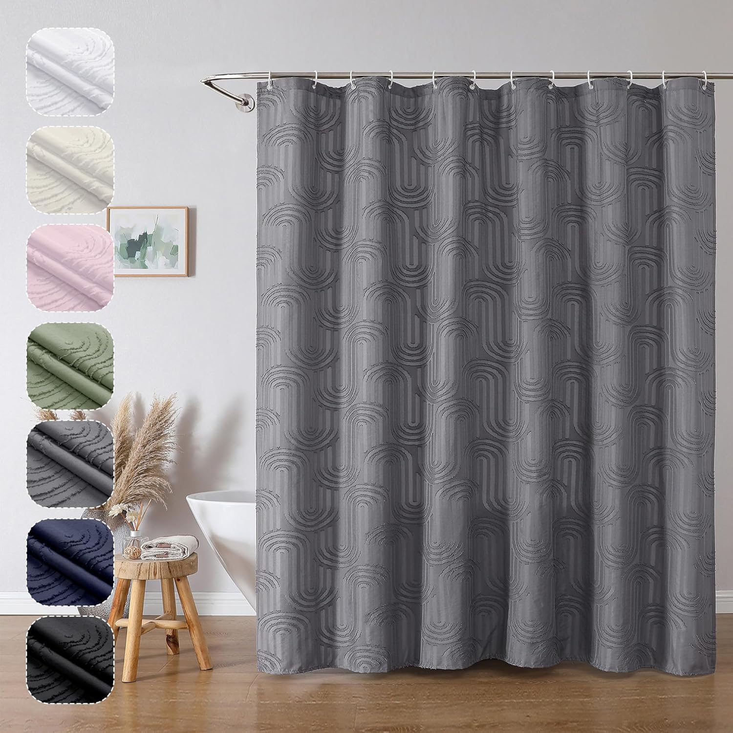 Simplebrand Grey Shower Curtains for Bathroom 72x72 Inches, Mid Century Geometri...