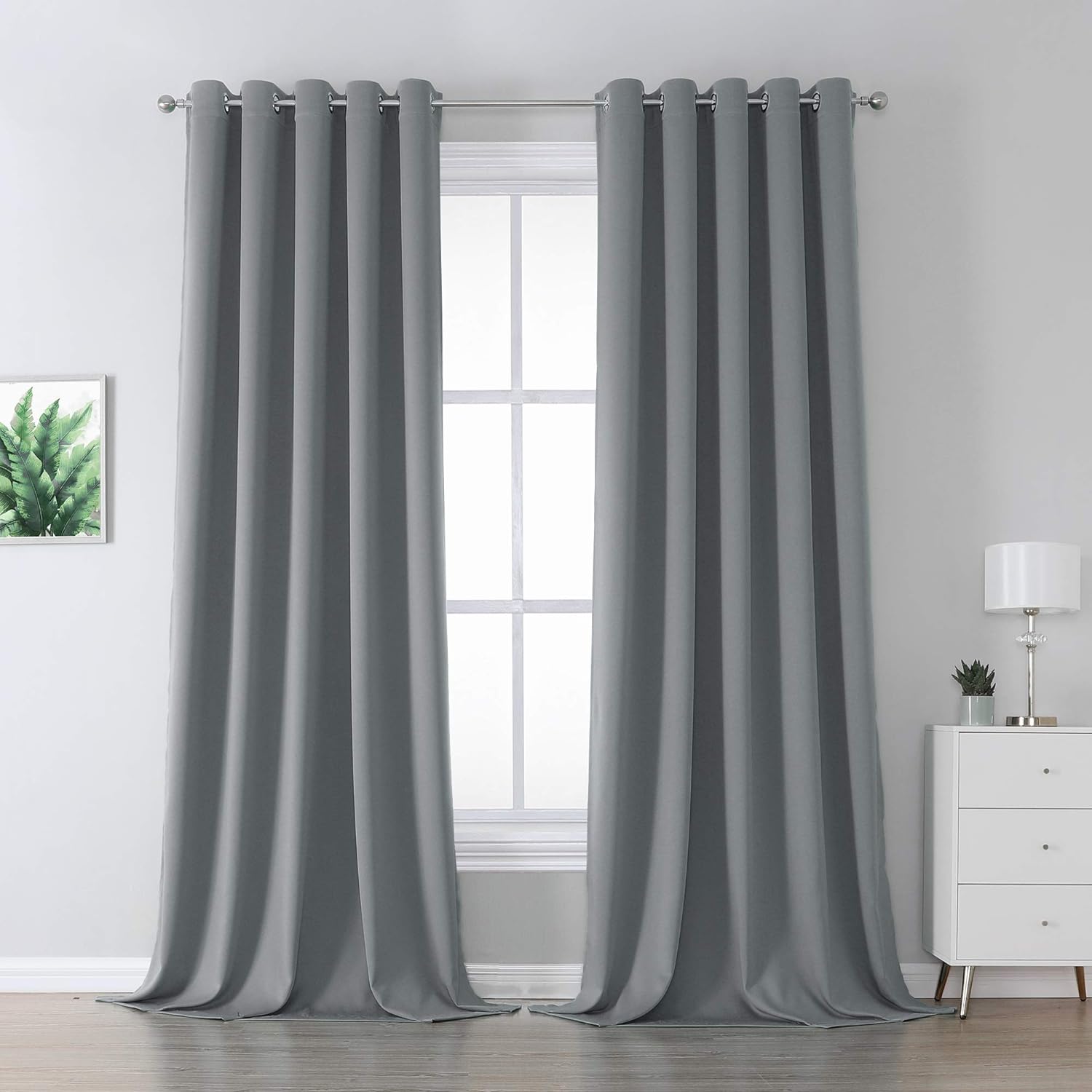 DUALIFE Grey Blackout Curtains for Bedroom 120 inches Long 2 Panels Grommet Wind...