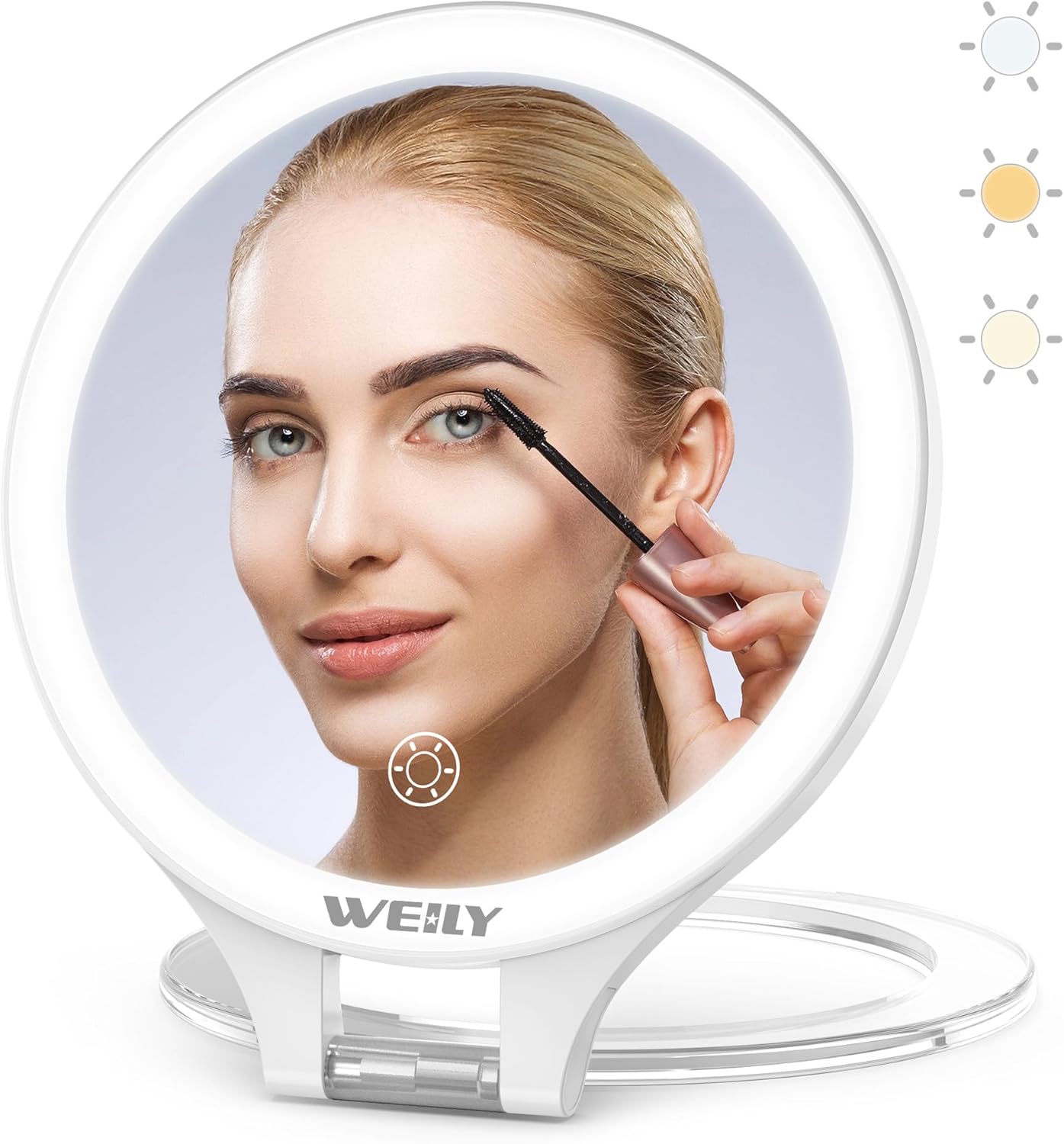 WEILY Makeup Mirror with Lights, Magnifying Mirror with Lights 10X/1X, Double Si...