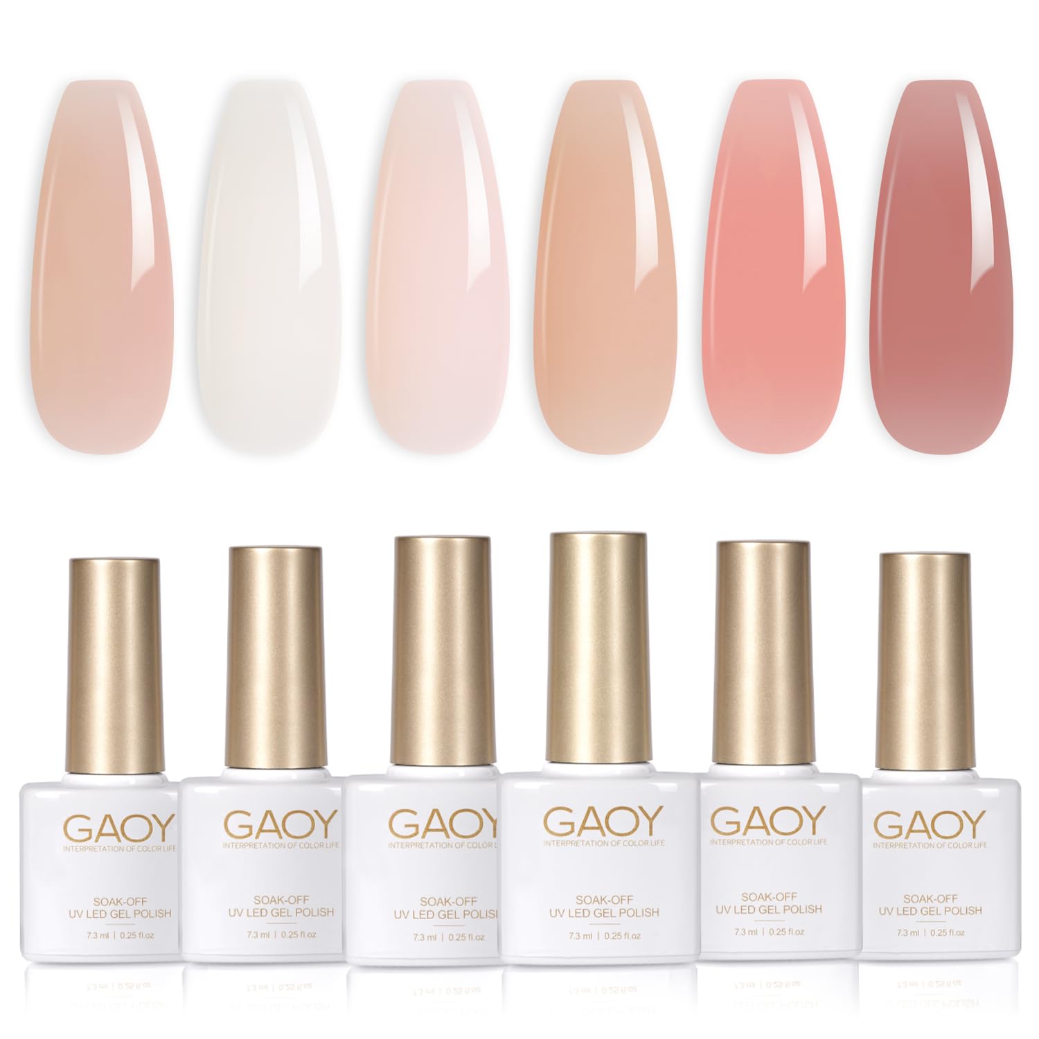 GAOY Milky Jelly Nude Gel Nail Polish Set, 6 Transparent Colors Sheer White Pink...
