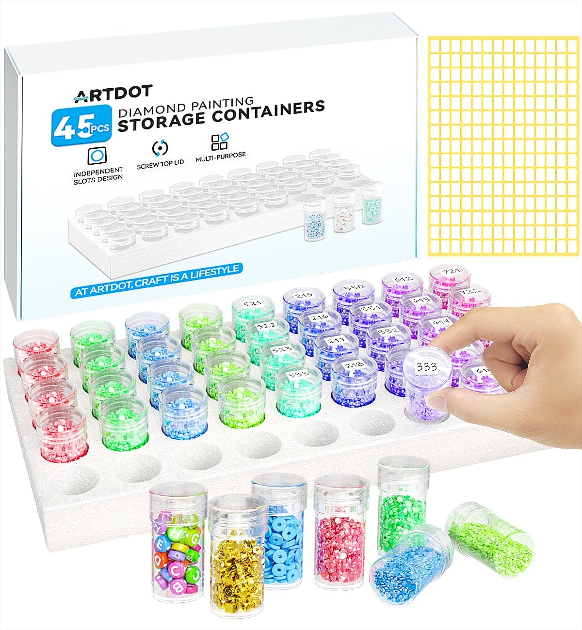 ARTDOT 45 Slots Diamond Art Storage Boxes Kits for Adults, Diamond Painting Stor...