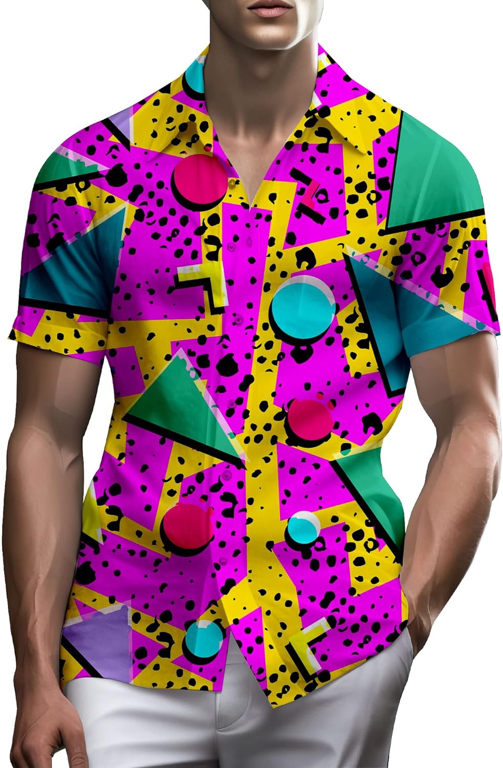 80s Shirts for Men Funny Vintage 90s Outfit for Men Hawaiian Shirts Button-Up 90...