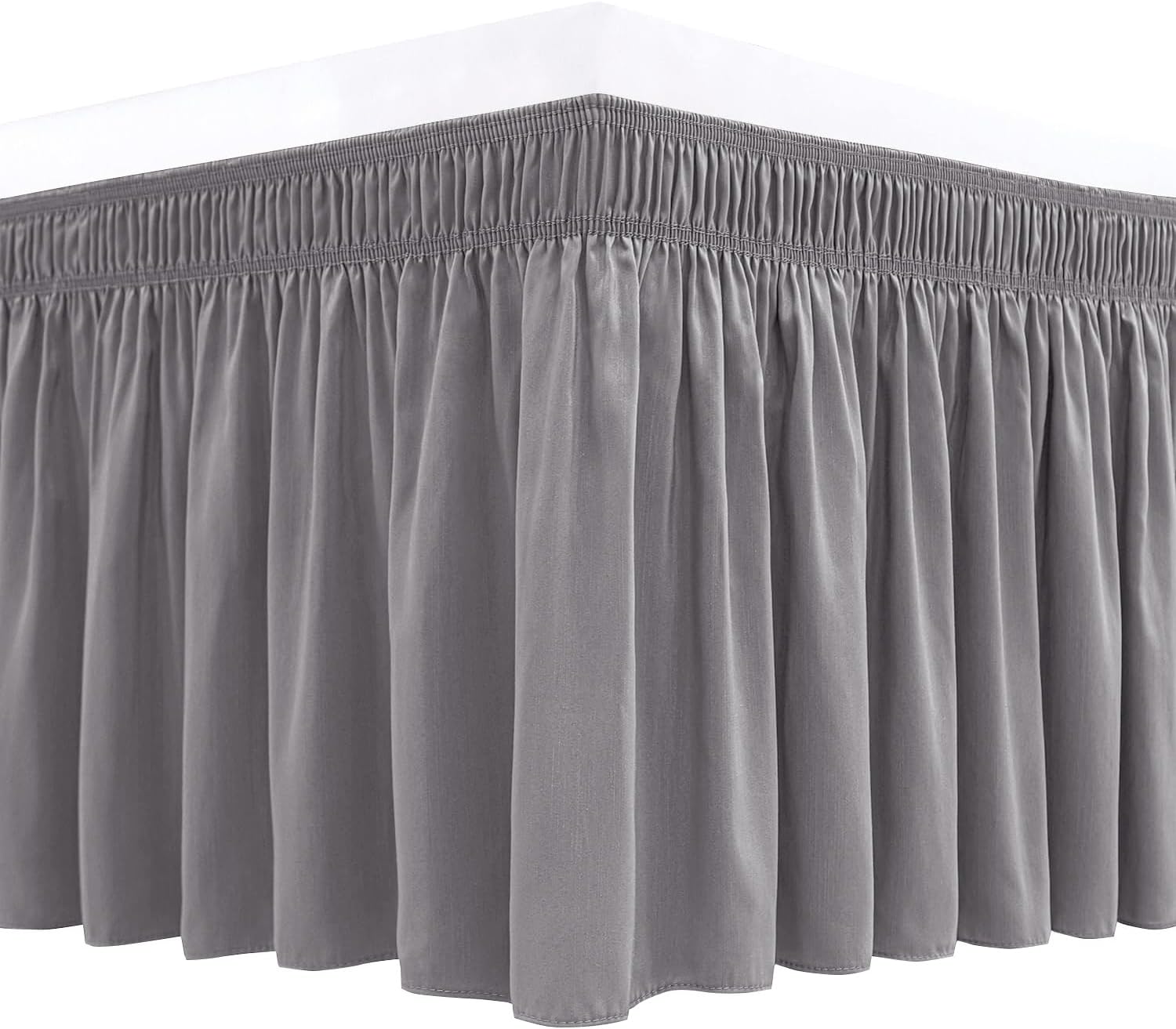 Biscaynebay Wrap Around Bed Skirts for Queen Beds 19" Long Drop, Silver Grey Adj...
