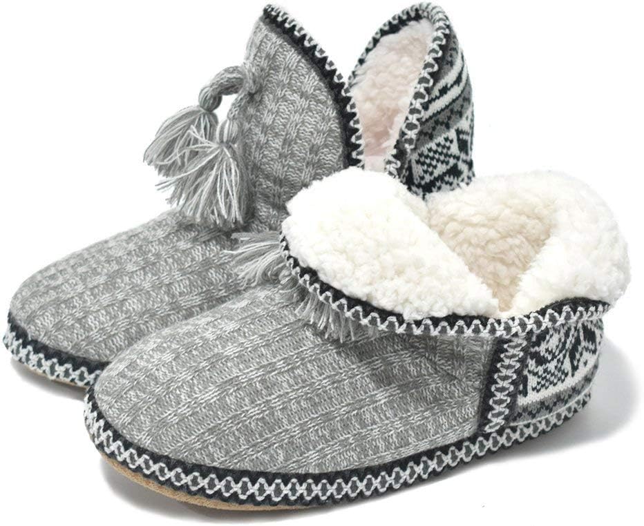 GPOS Women's Cashmere Knit House Slipper Booties Cotton Quilted Warm Indoor Ankl...