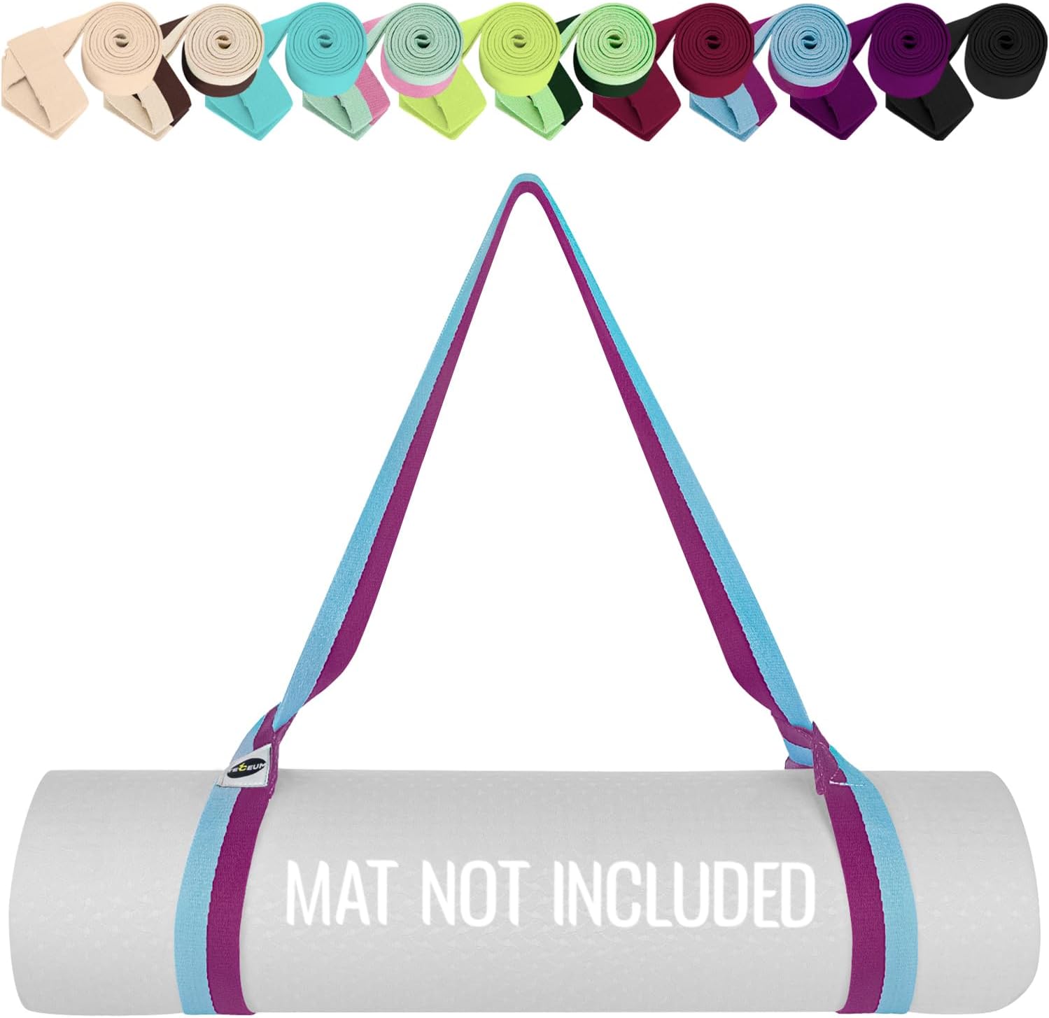 TECEUM Yoga Mat Strap – Black & 30+ Colors – Adjustable Mat Holder Sling Career...