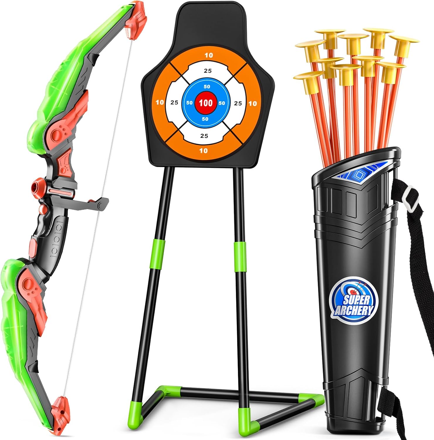 TEMI Bow and Arrow Set for Kids with LED Lights-Archery Set with Suction Cup Arr...