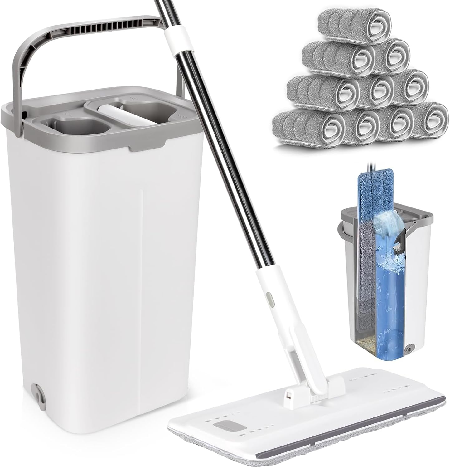 MASTERTOP Floor Mop and Bucket, Squeeze Mop and Buckets Sets with 140cm Stainles...