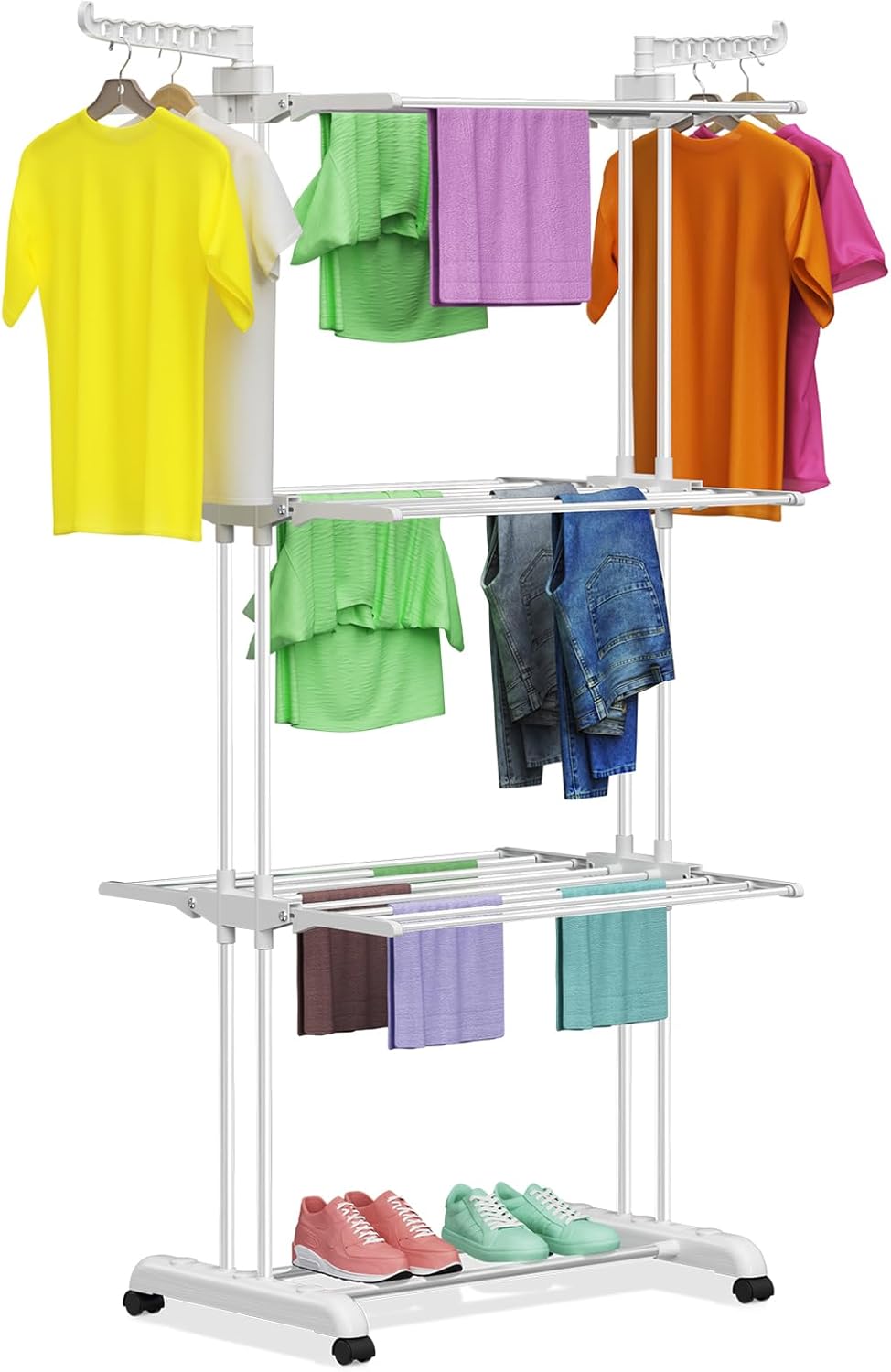 Bigzzia Clothes Drying Rack Folding Clothes Rail 4 Tier Clothes Horses Rack Stai...