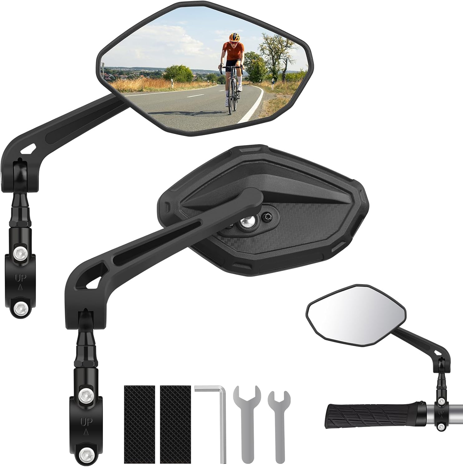 Bike Mirror, Bike Mirror Handlebar Mount 1 Pair, Wide Angle Large Handlebar Rear...