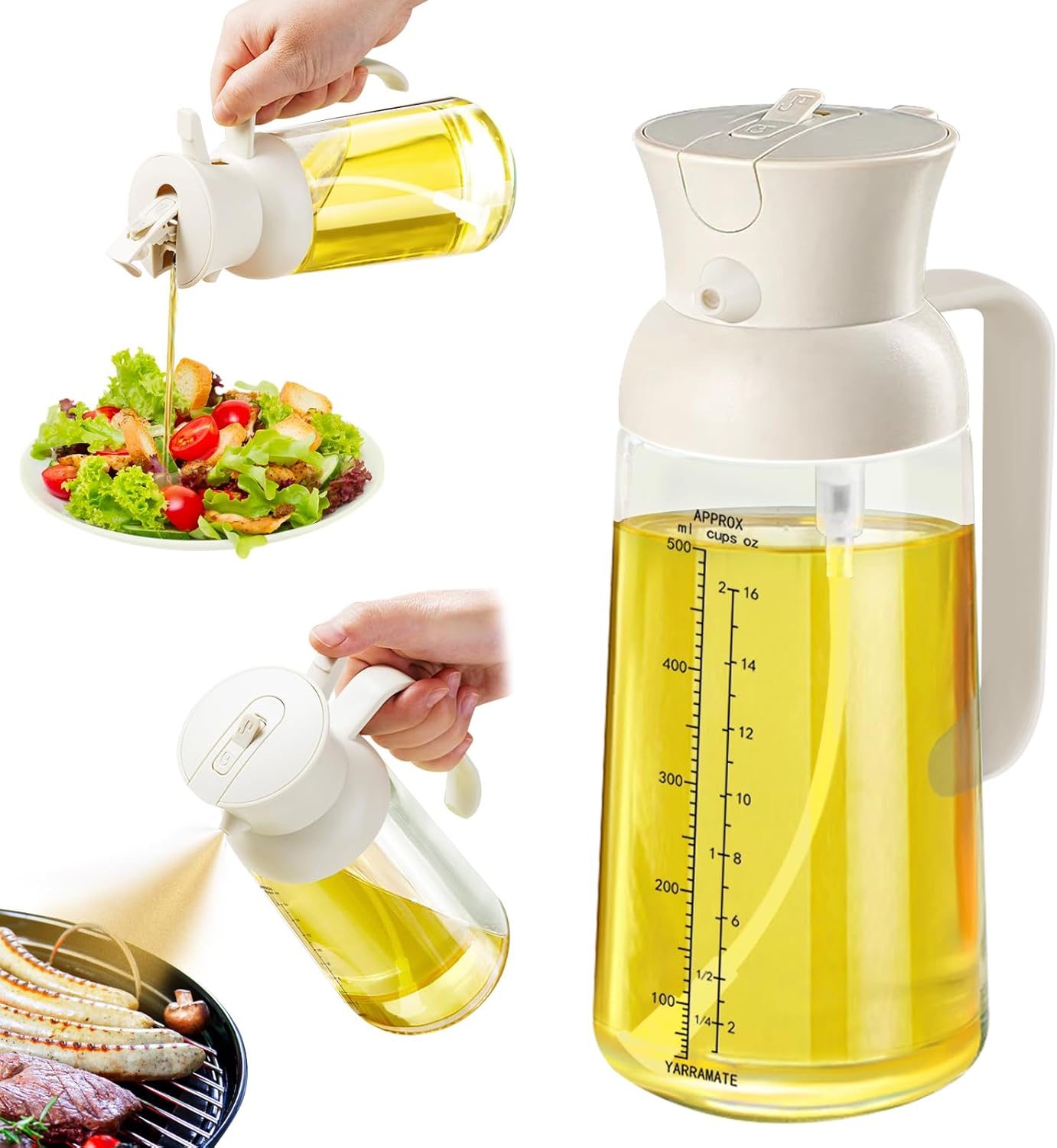YRRAMATE - 18oz/550ml Olive Oil Dispenser for Kitchen - 2 in 1 Oil Sprayer for C...