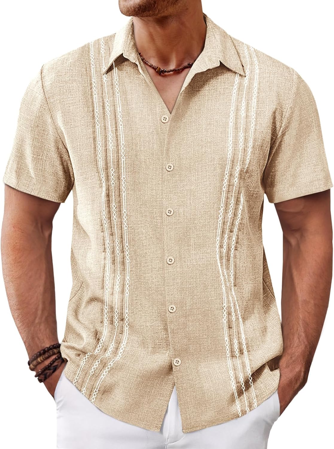Runcati Mens Cuban Guayabera Shirts Short Sleeve Button Down Casual Summer Beach...