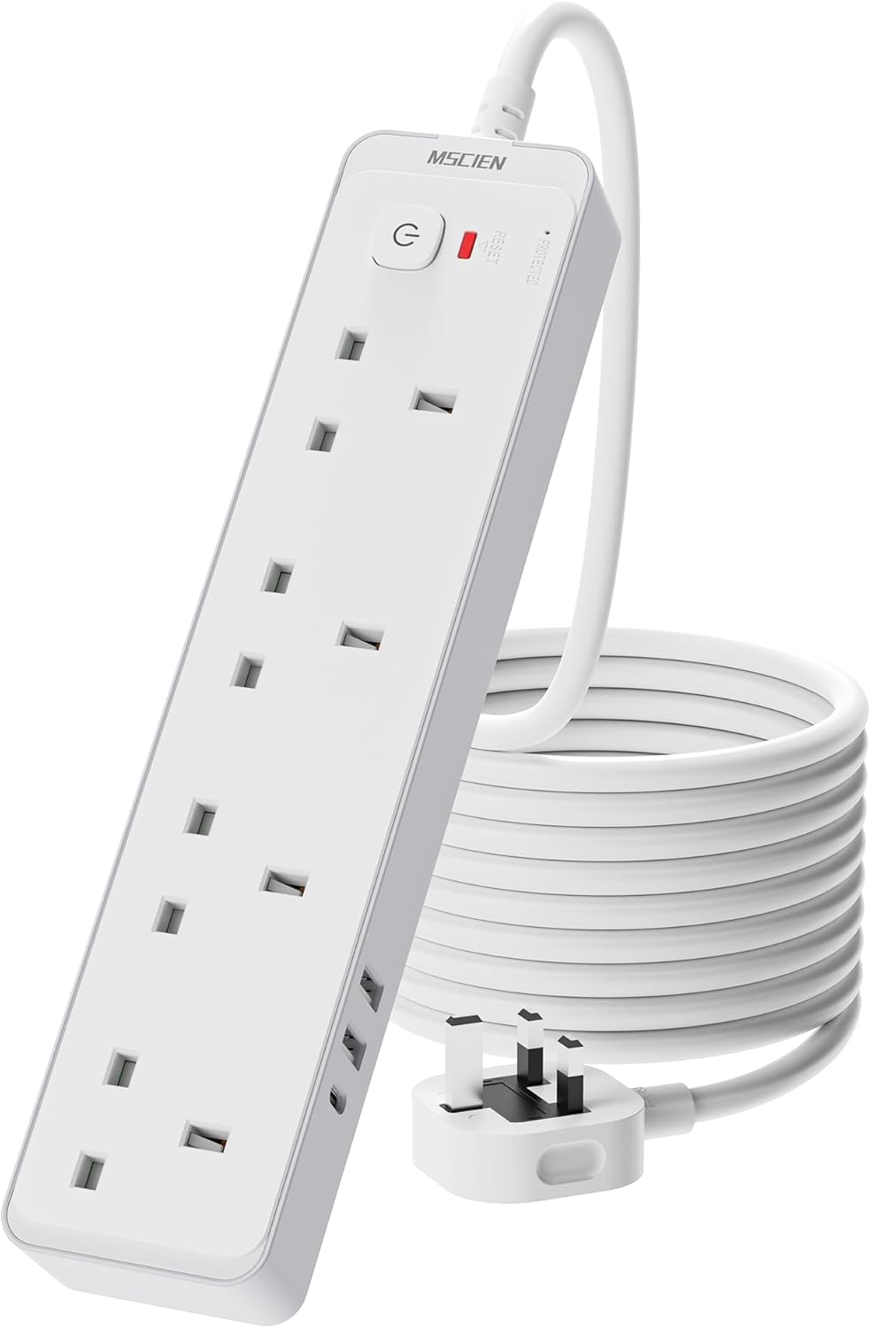 Mscien 5M Extension Lead with 3 USB Slots(3.4A, 1 USB C, 2 USB A), 4 Way Extensi...