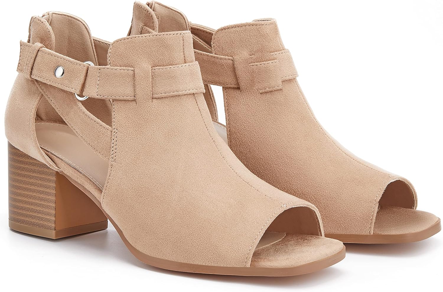 LAICIGO Womens Booties Peep Toe Heels Chunky Heel Sandals Open Toe Booty with Ba...