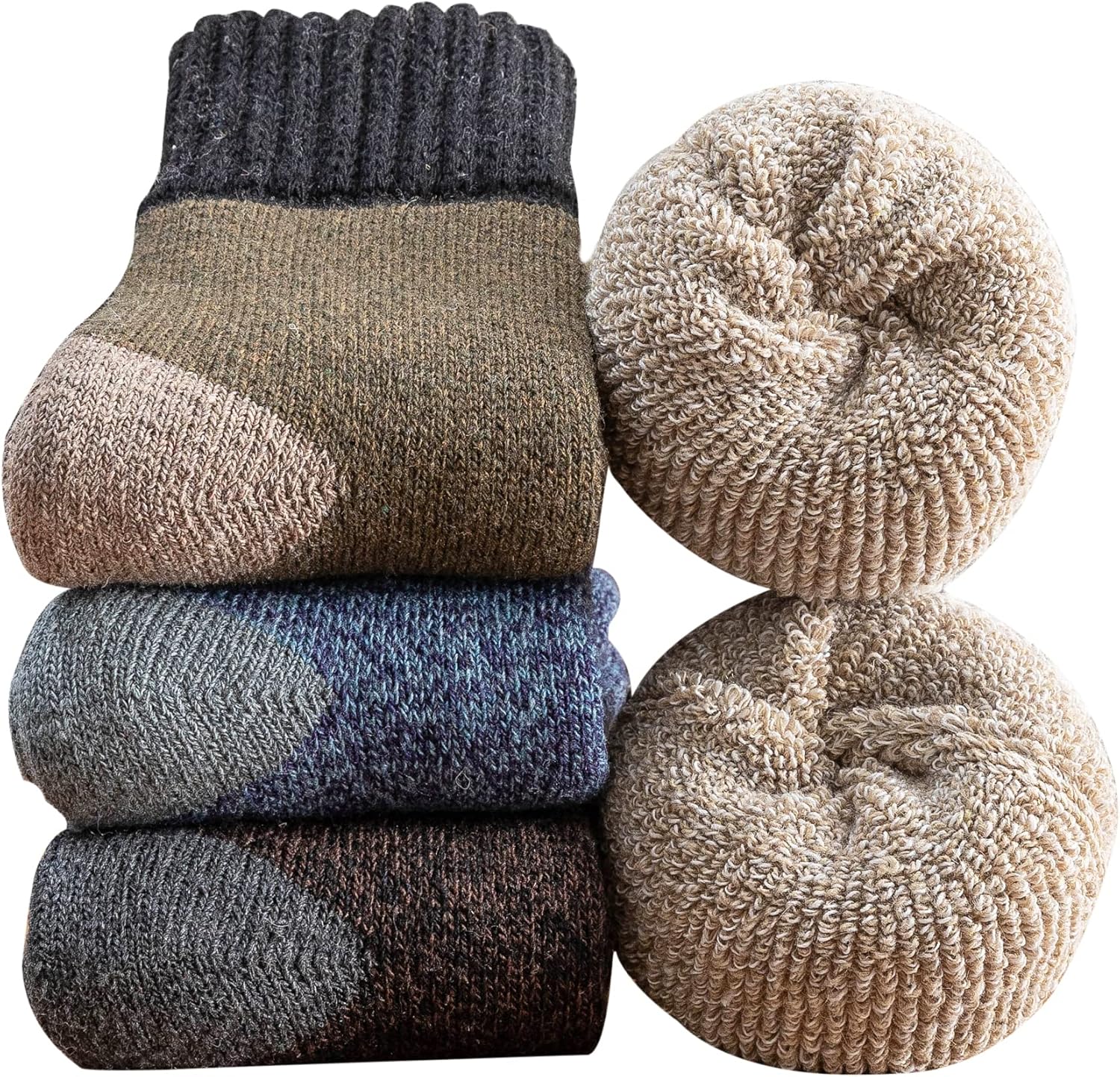 YZKKE 3Pack Mens Super Thick Wool Warm Socks - Soft Comfort Casual Crew Winter S...