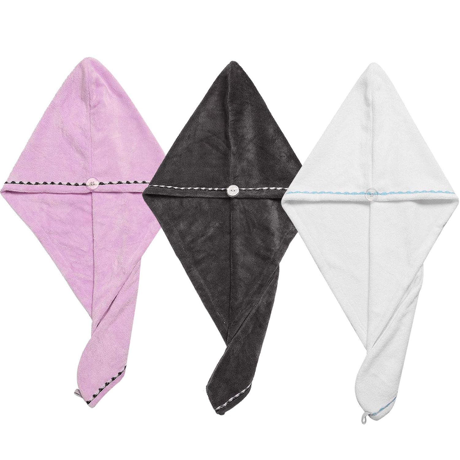 Hair Towel Wrap Turban Microfiber Drying Bath Shower Head Towel with Buttons, Qu...