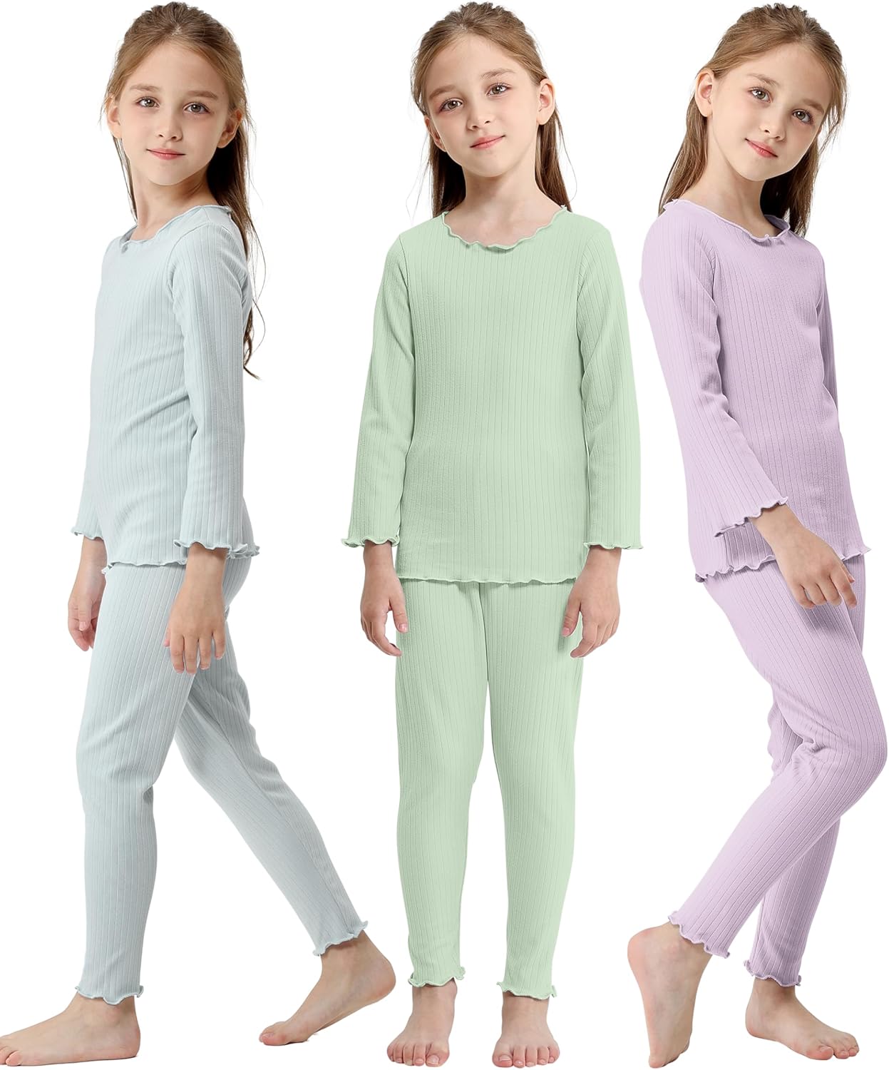 Resinta 3 Pack Toddler Girls Thermal Underwear Set Girls Kids Long Johns Base La...