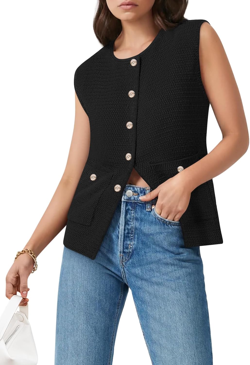 Yousify Womens Sweater Vest Sleeveless Button Down Round Neck Knitted Tank Tops...