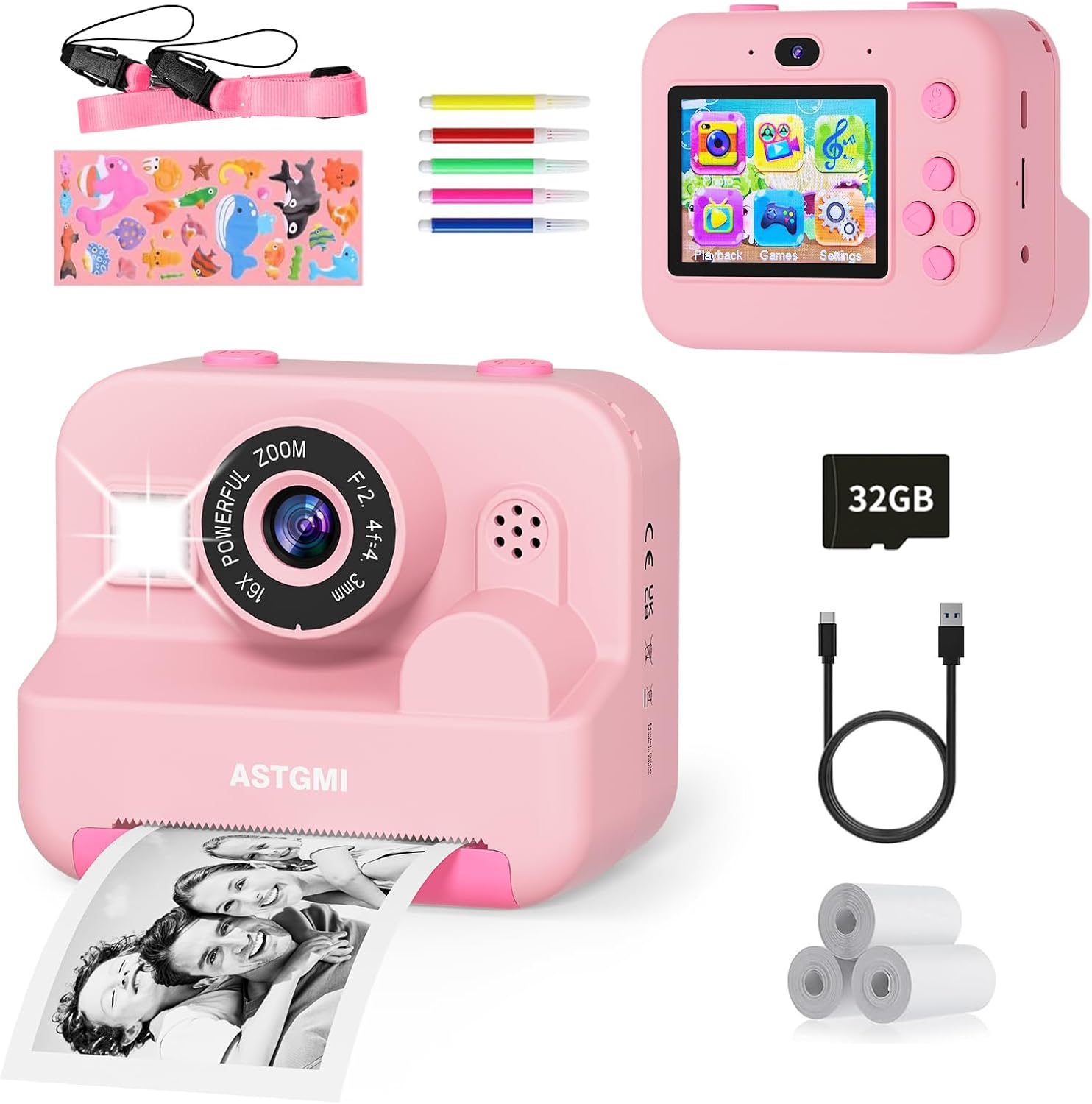 ASTGMI Kids Camera,Kids Instant Print Selfie Camera for Girls,1080P HD Digital C...