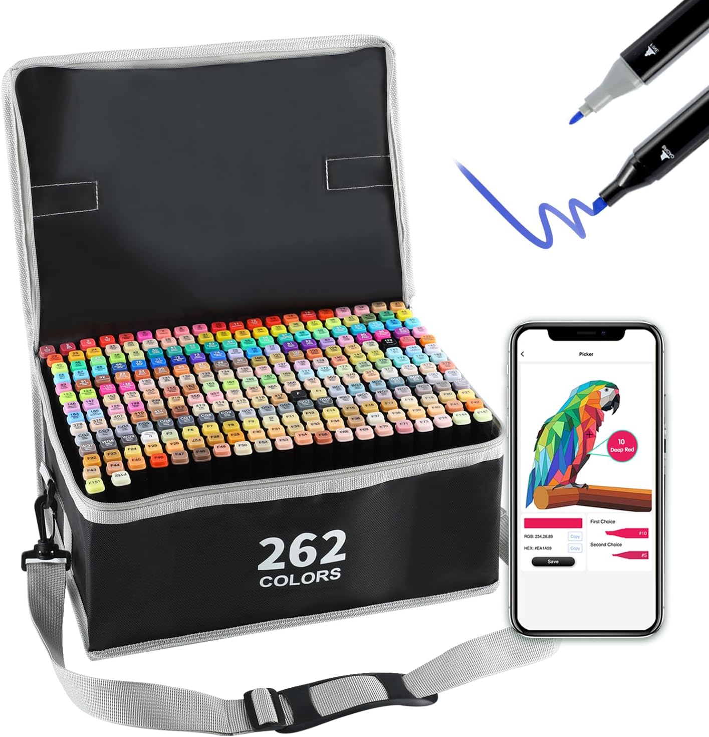 Vokiuler 262 Alcohol markers, Art Markers Pens Set with App, Dual Tips Artists M...