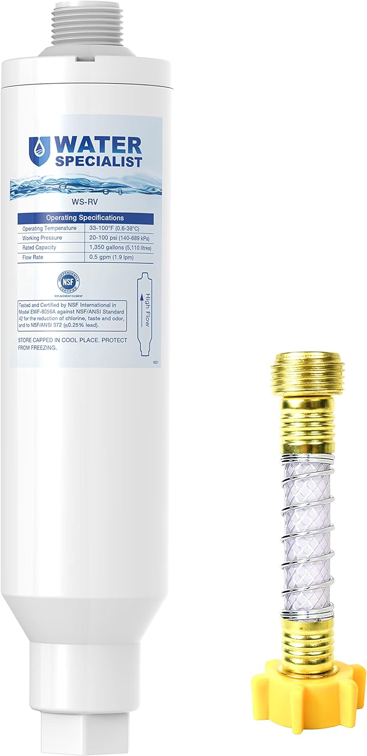 Waterspecialist RV Inline Water Filter, NSF Certified, Reduces Chlorine, Bad Tas...