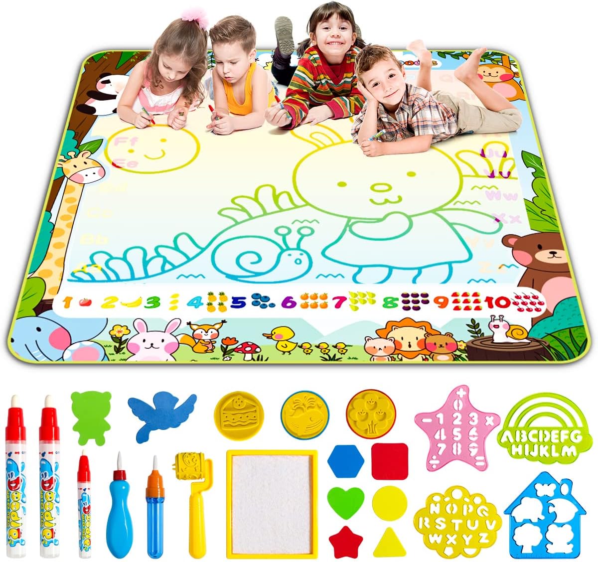 LOYO Water Doodle Mat - 100 x 100cm Super Large Kids Water Drawing Pad with Magi...