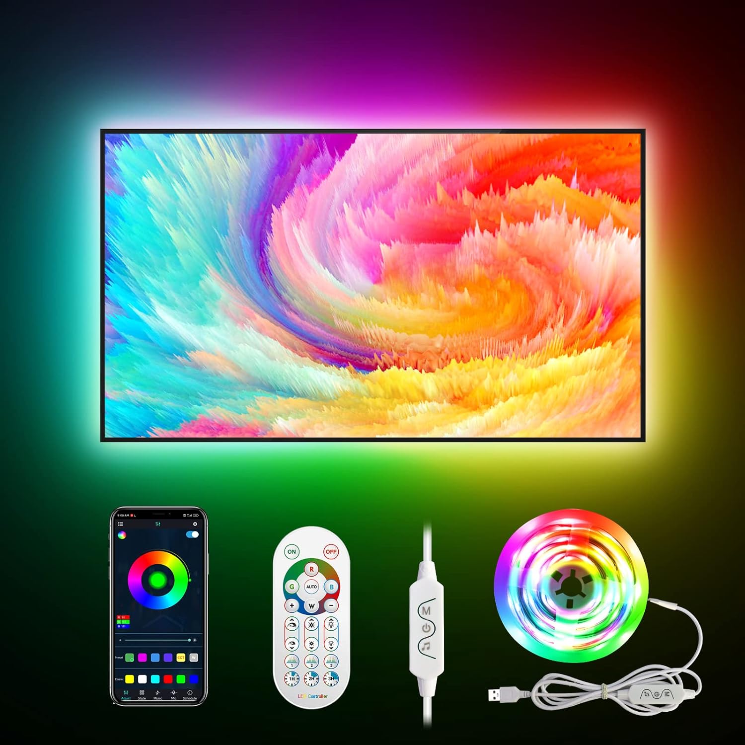 Daymeet TV Led Lights, 4M TV Led Backlight Led Lights USB Powered RGBIC TV Led L...