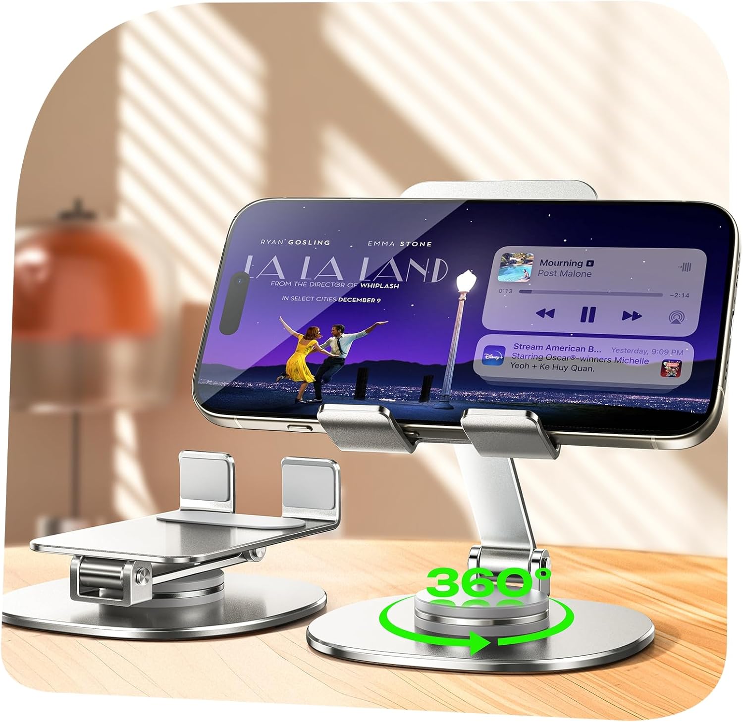 LISEN Phone Holder for Desk, 360° Rotation for iPhone Stand for Desk Portable Of...