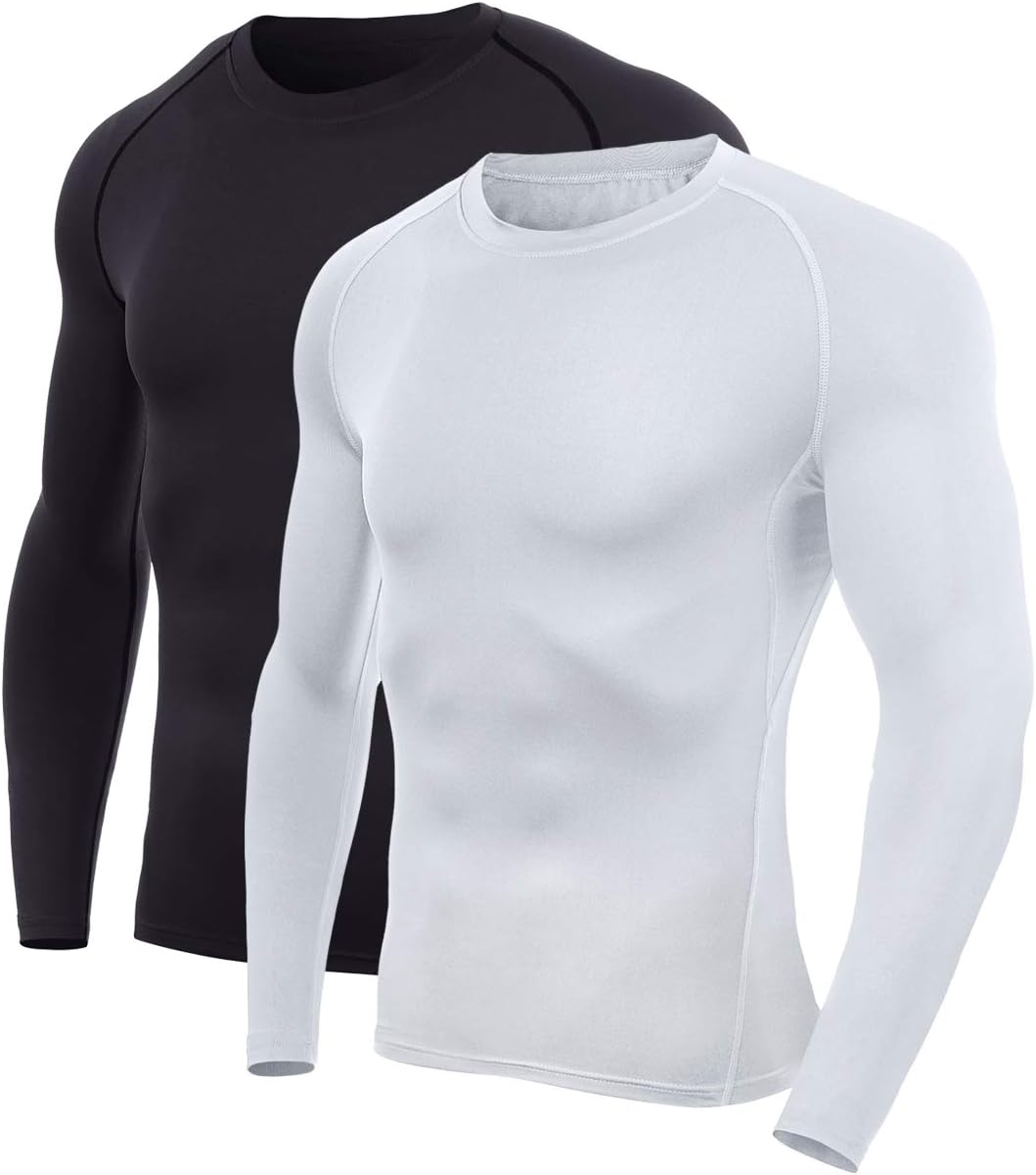 SILKWORLD Men's Long-Sleeve Compression Shirt Base-Layer Running Top X-Large Cre...