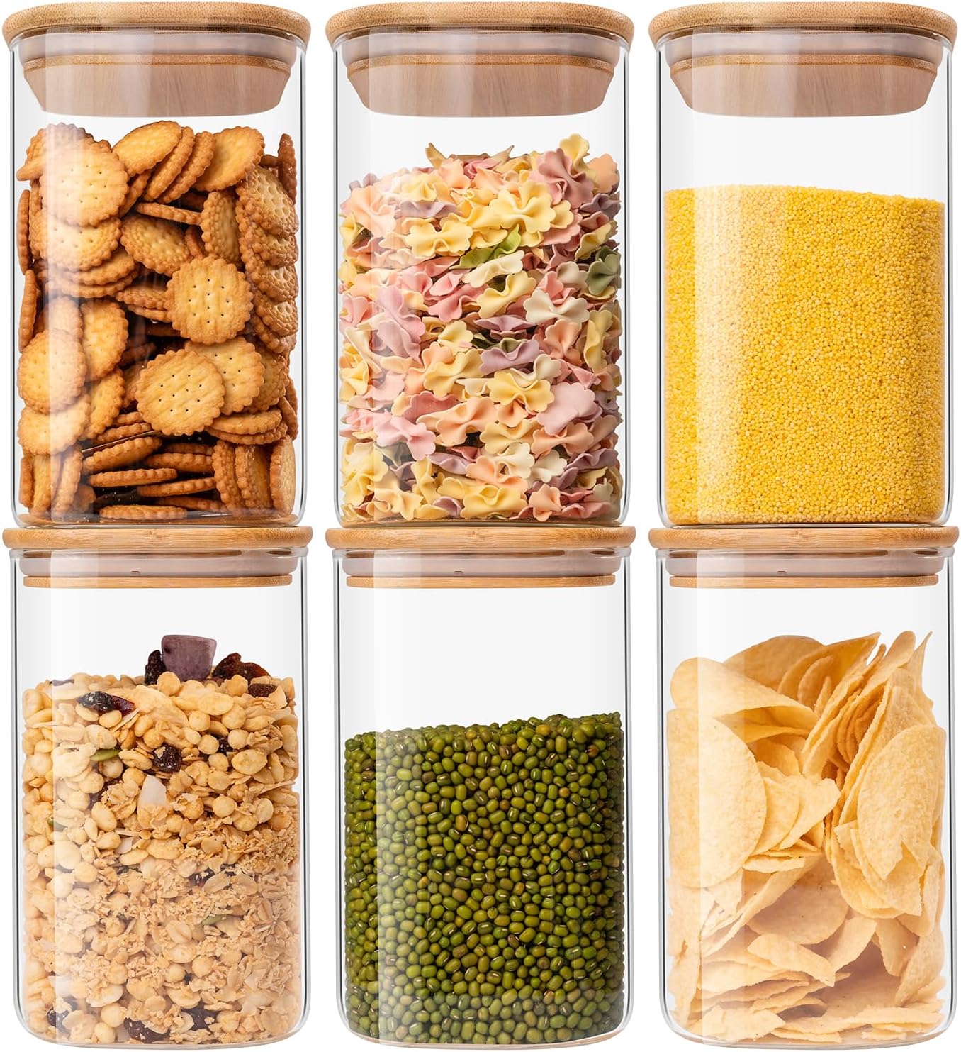 Glass Food Storage Jars 37 oz Set of 6,Glass Storage Containers Clear Glass Food...
