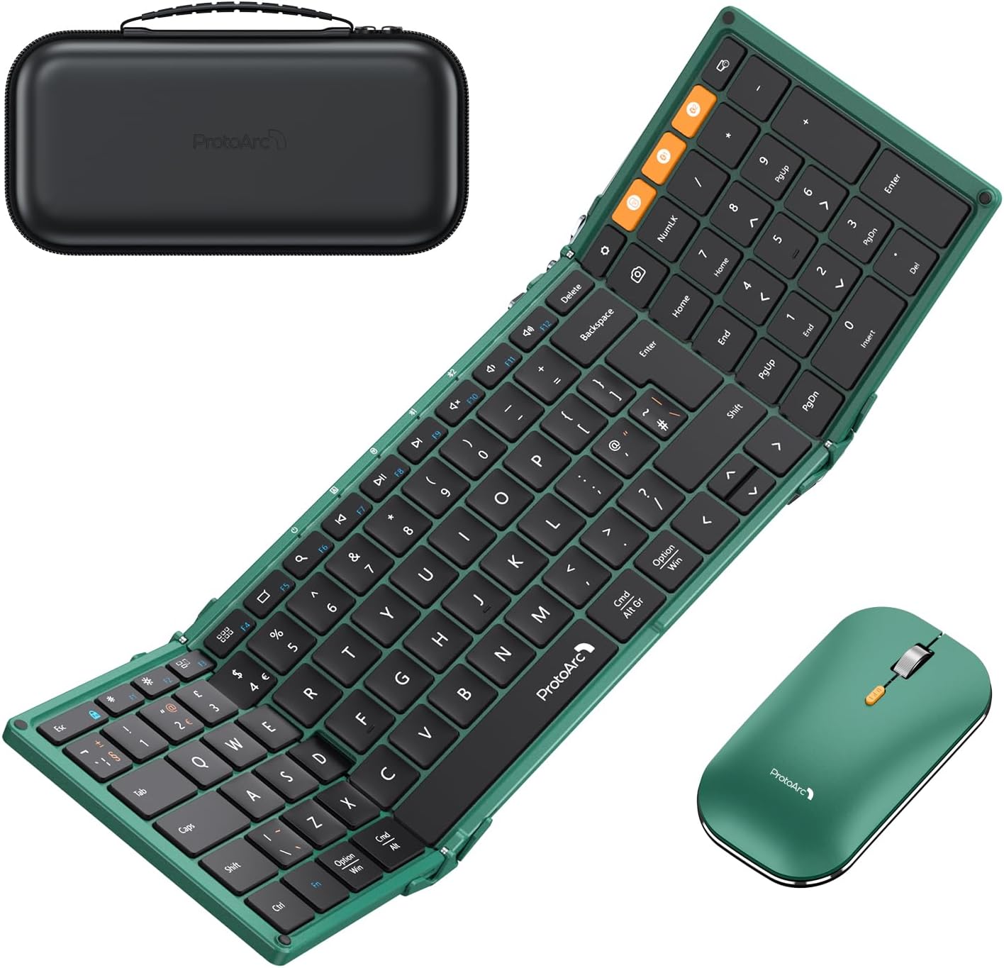 ProtoArc XKM01 Foldable Keyboard and Mouse, Folding Bluetooth Keyboard Mouse Com...