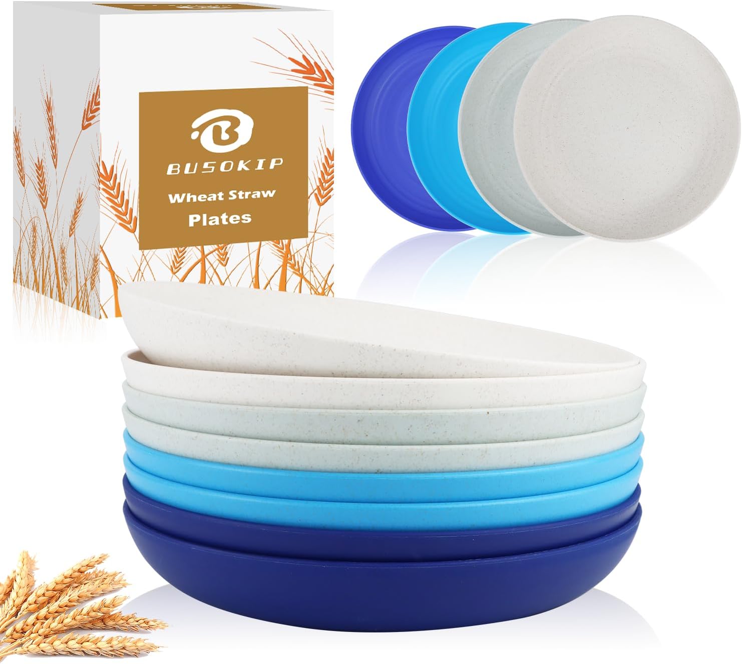 Plastic Plates Reusable Wheat Straw Plates, 8 Inch Plastic Plates Unbreakable Li...