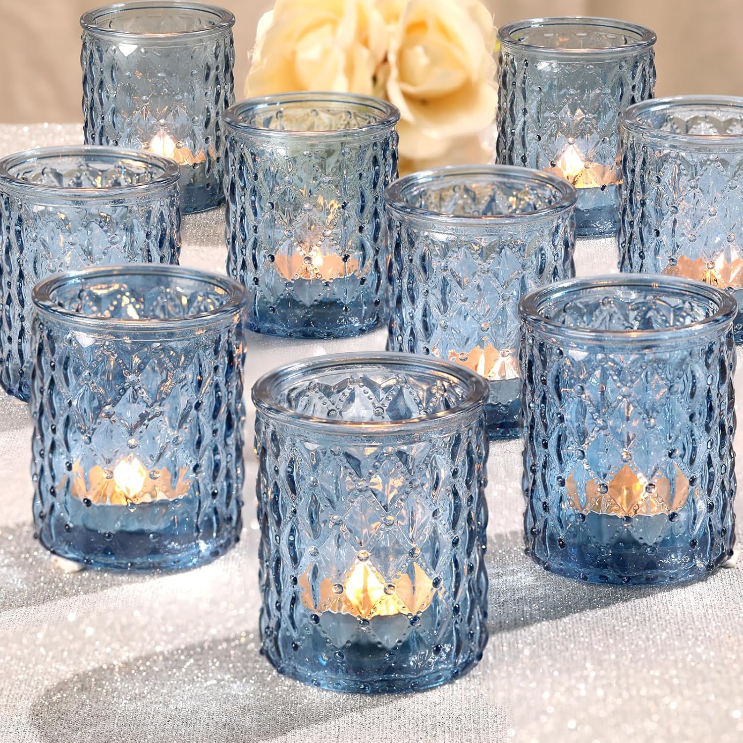 36pcs Blue Votive Candle Holders-Glass Candle Holder for Wedding Decor, Tea Ligh...