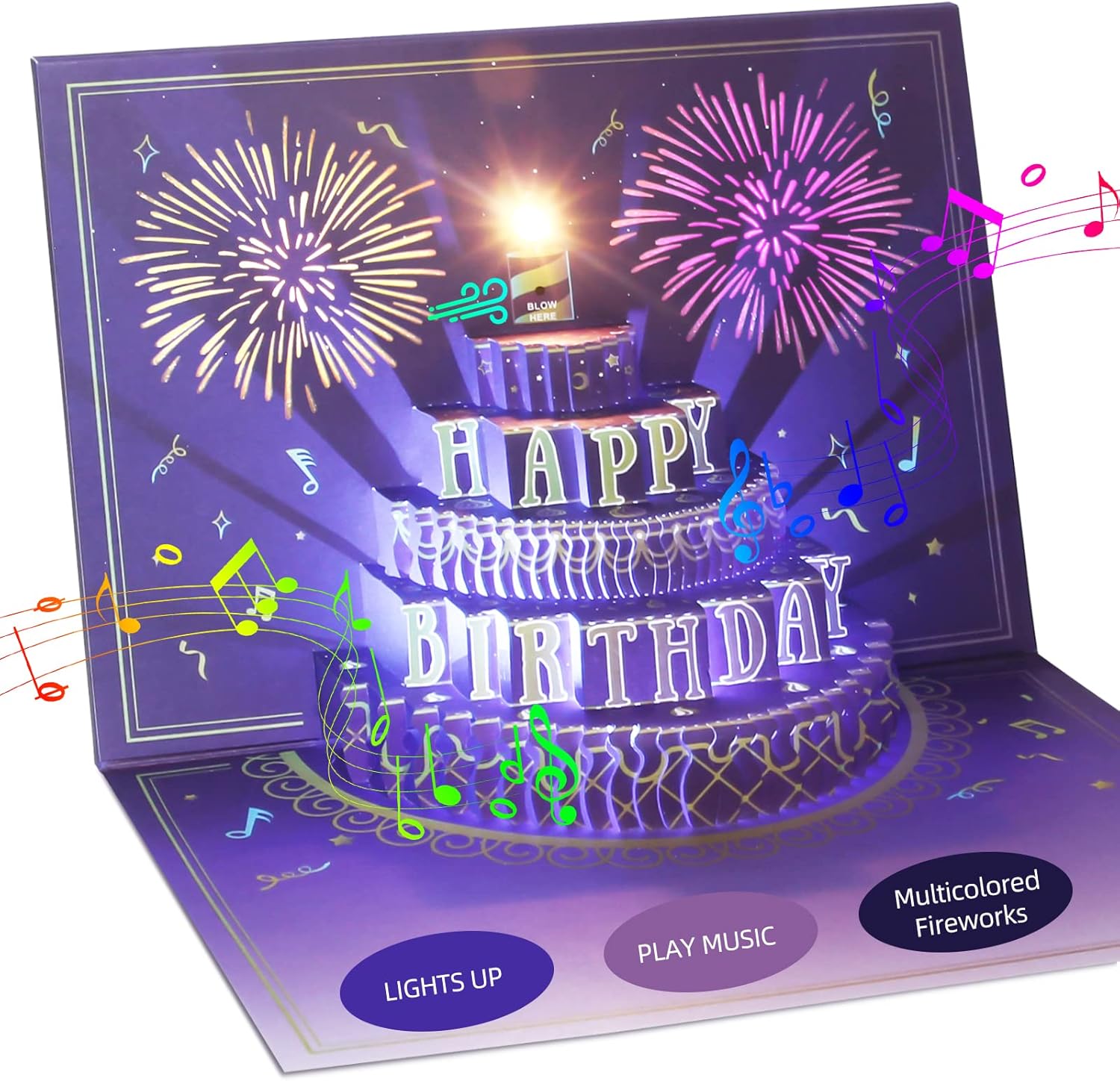 WUJUN Birthday Card 3D Musical Pop Up Card with Light, Unique Style Handmade Hap...