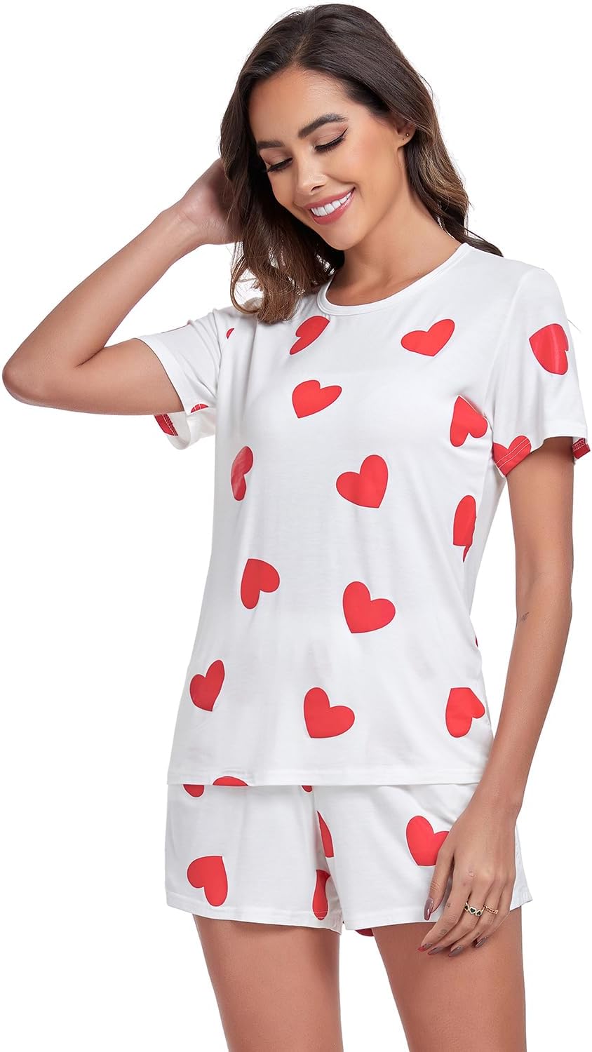 EISHOPEER Women's Pajamas Sets Cute Print Tee and Shorts Sleepwear Pjs Sets 2 Pi...