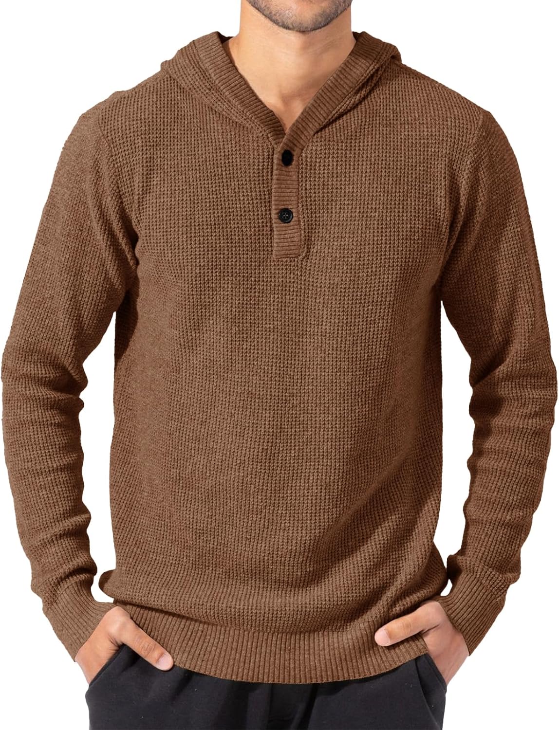 Runcati Mens Hoodies Pullover Waffle Knit Sweater Long Sleeve Lightweight Hooded...