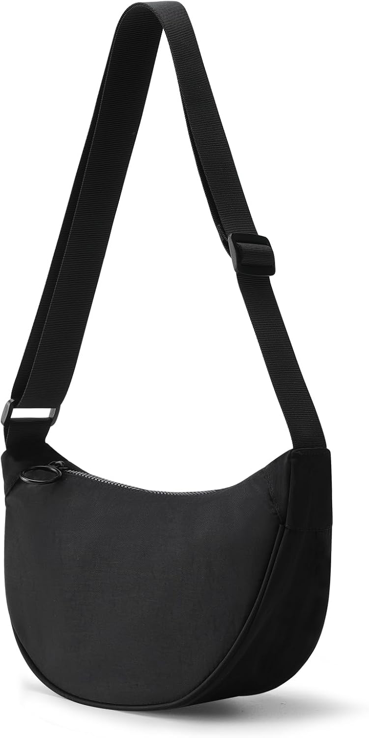Crescent Crossbody Bag for Women Lightweight Small Nylon Sling Bag with Adjustab...