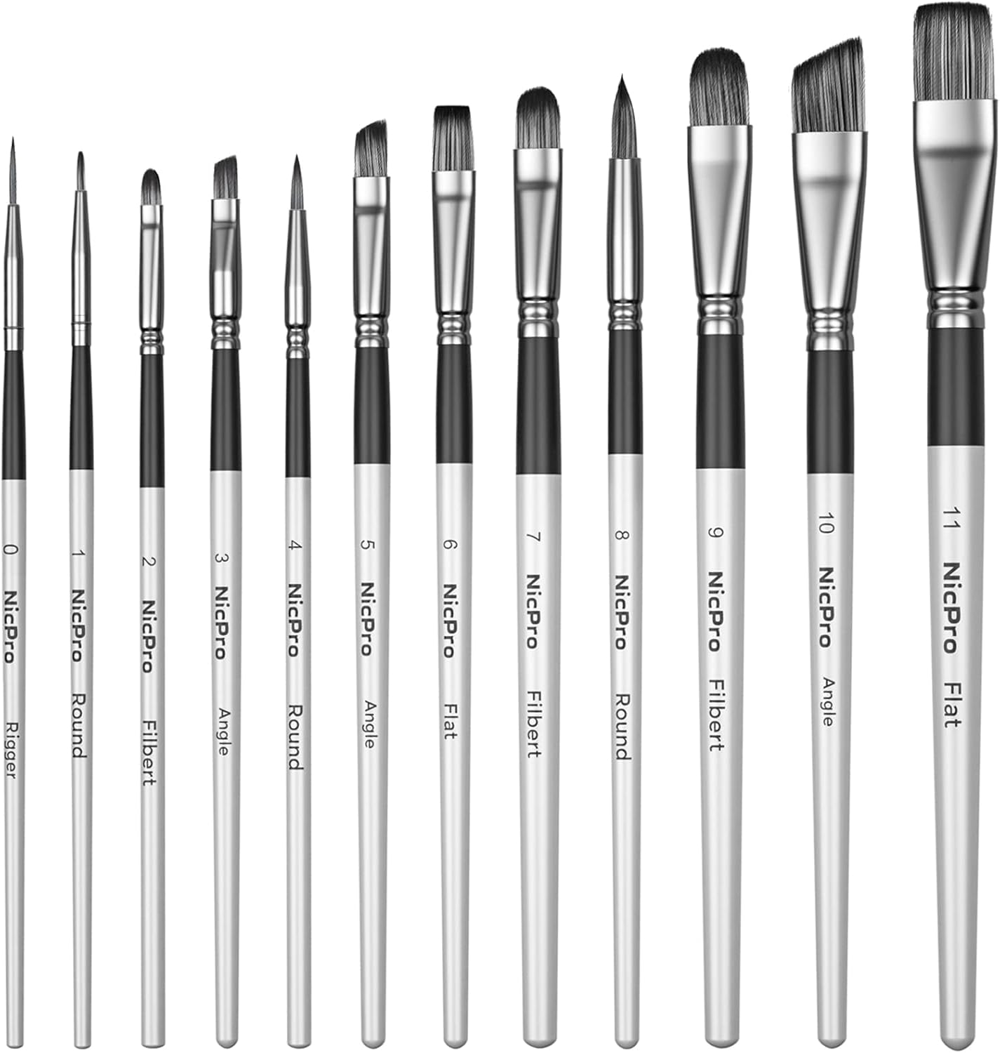 Nicpro 12 PCS Acrylic Paint Brushes Artist Taklon Small Painting Brush Set for W...