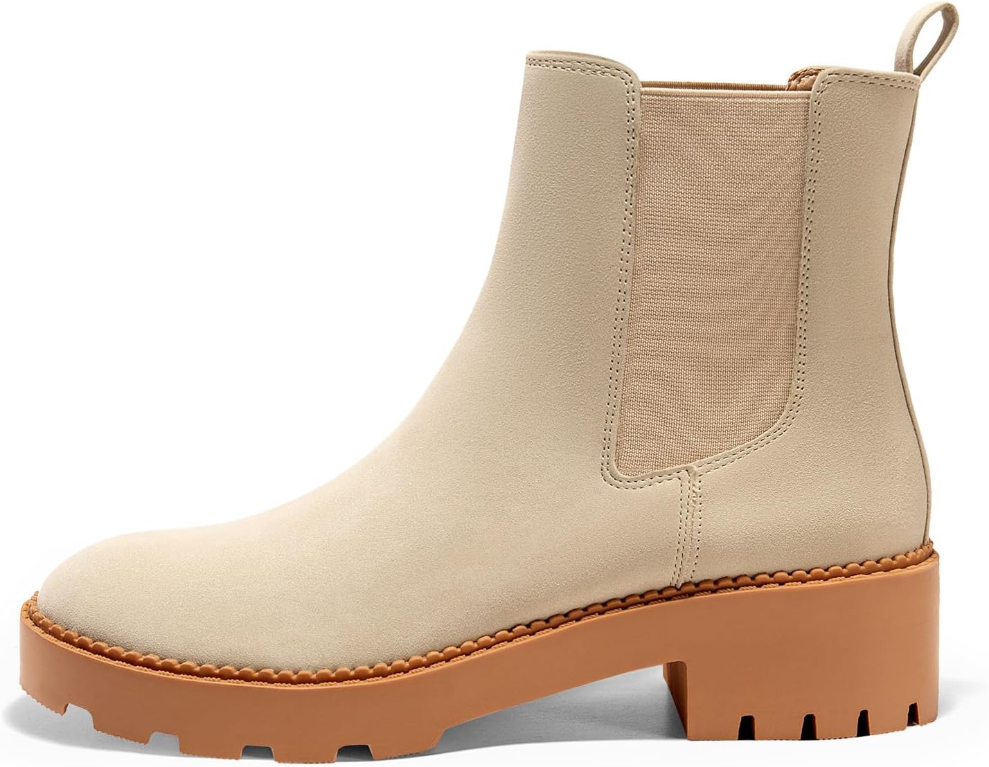 Coutgo Womens Platform Chunky Low Heel Slip on Chelsea Boots Suede Elastic Ankle...