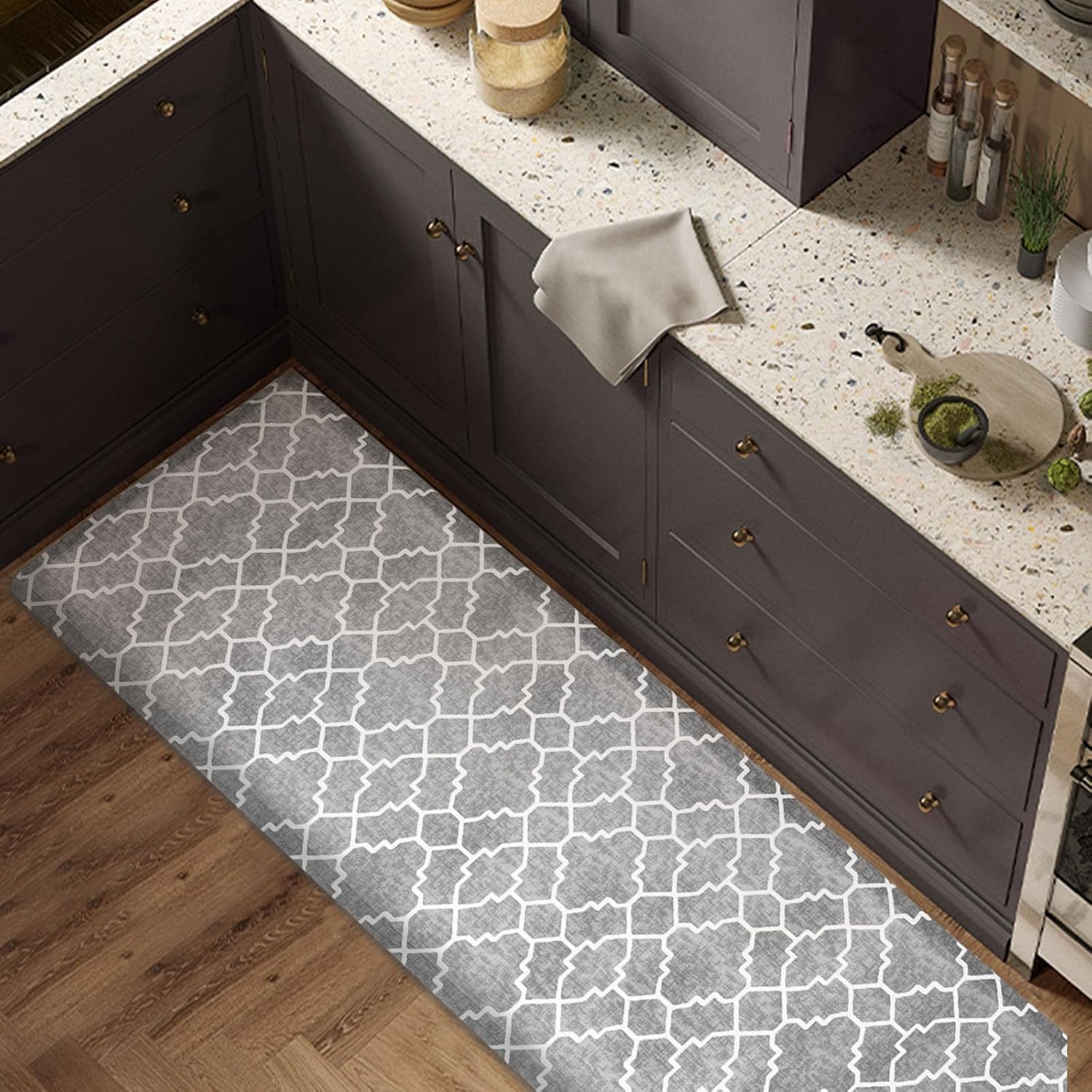 FRESHMINT Trellis Kitchen Mat 0.47" Thick Anti-Fatigue Cushioned Kitchen Mats 17...