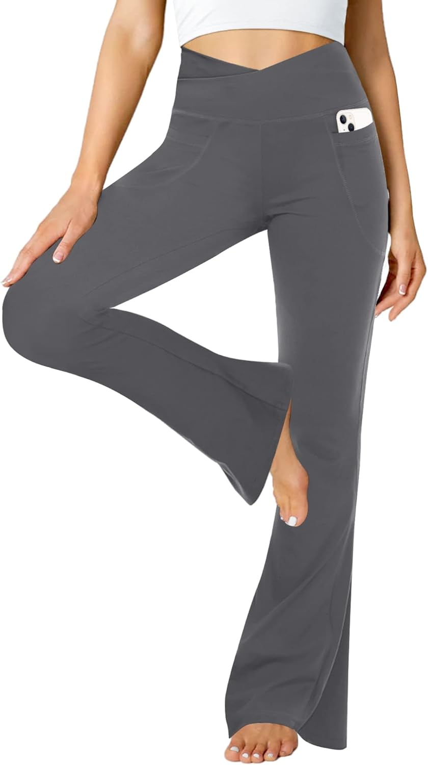 ZOOSIXX Black Flare Yoga Pants for Women, Crossover Soft Bootcut Leggings Large...