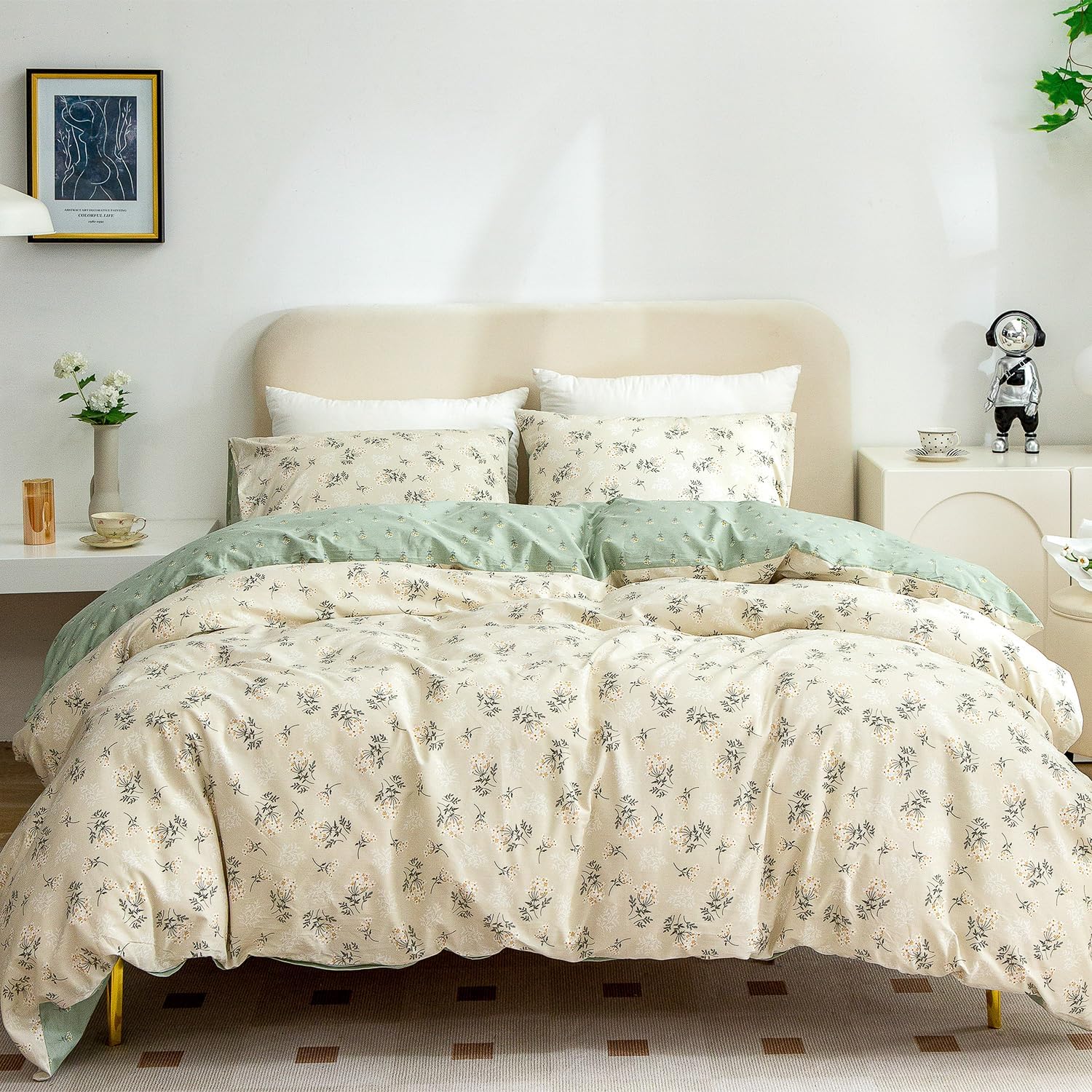 Floral Duvet Cover King, Brushed Microfiber 3 Pieces Floral Bedding Set King, Ga...
