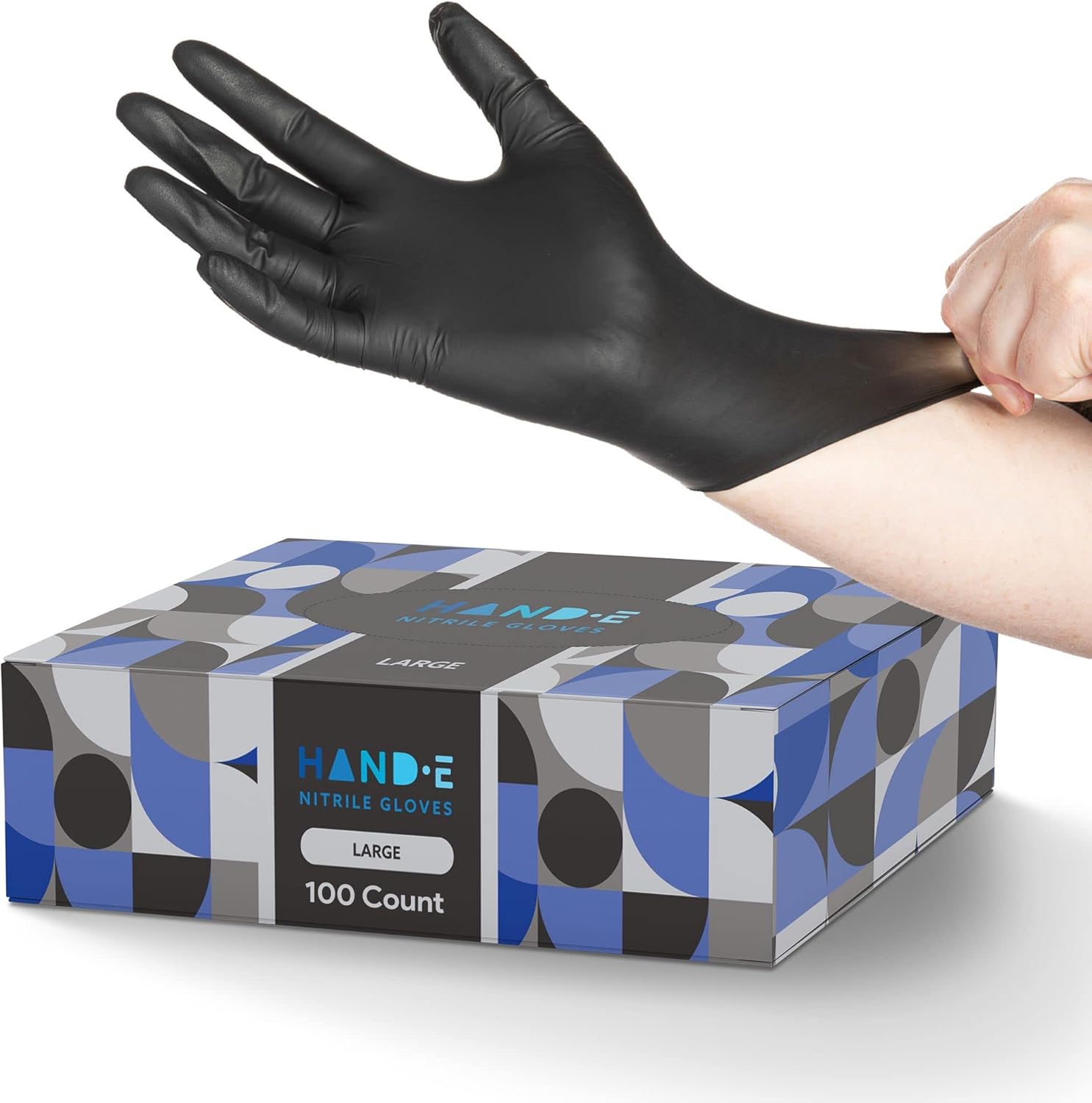 Hand-E Touch Black Nitrile Disposable Gloves - Latex Free BBQ, Tattoo, Hair Dye,...