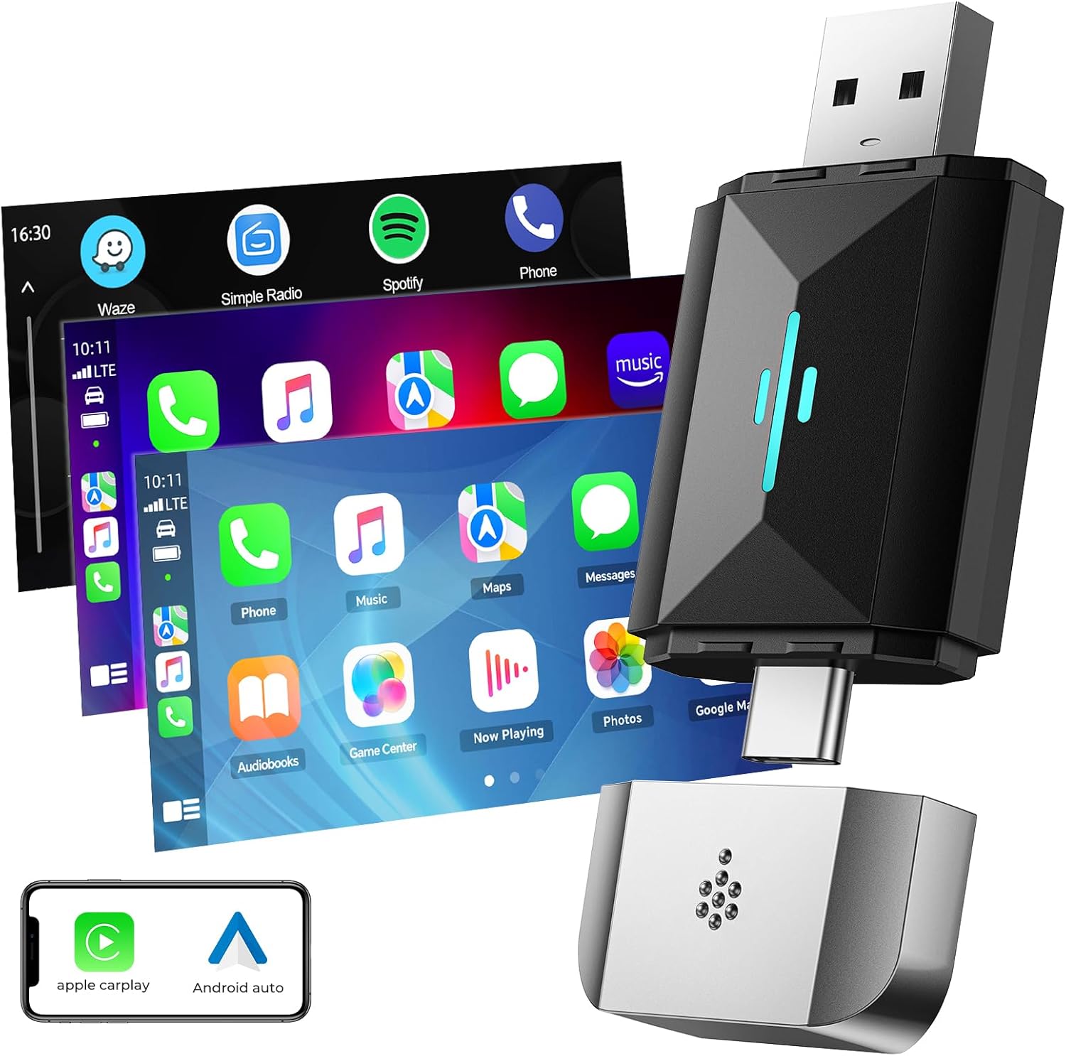 HOTPEAK 2 in1 Wireless Carplay Android Auto Adapter, CarPlay Android Auto Wirele...