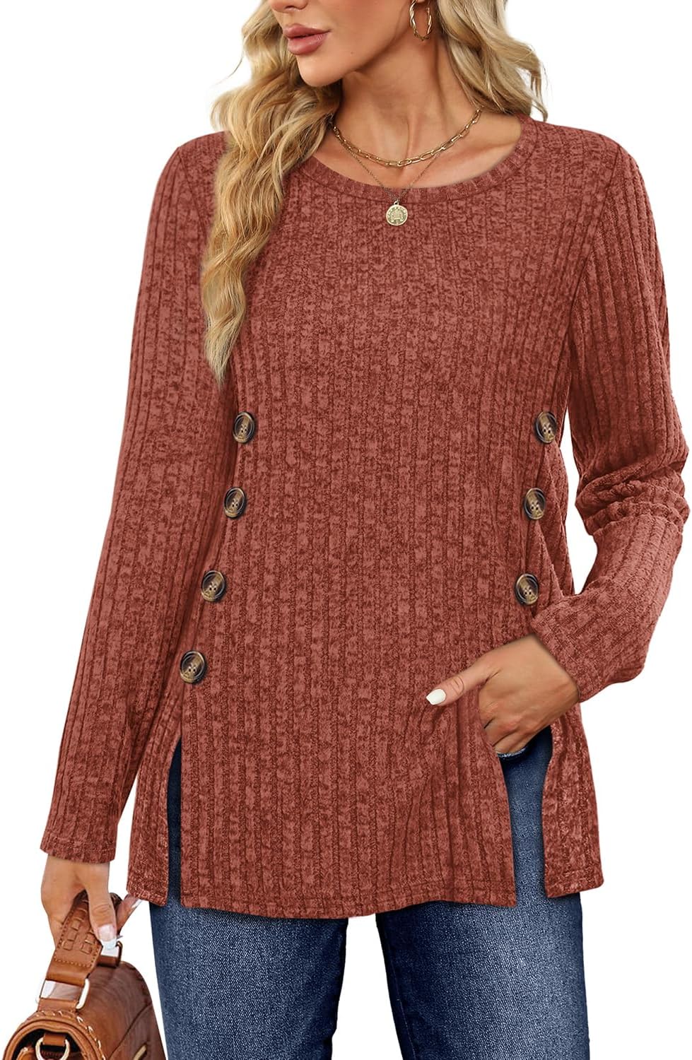 Sampeel Women's Long Sleeve Tops Jumpers Symmetrical Button Down Collar Slimming...