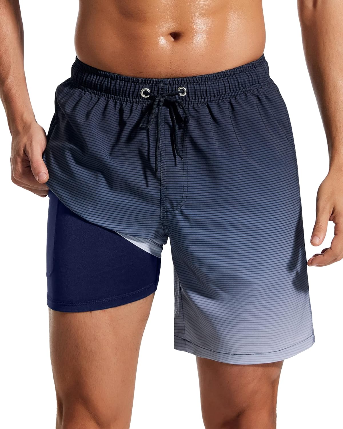 SILKWORLD Mens Swim Trunks Quick Dry Compression Liner 2 in 1 Shorts Men Swimsui...