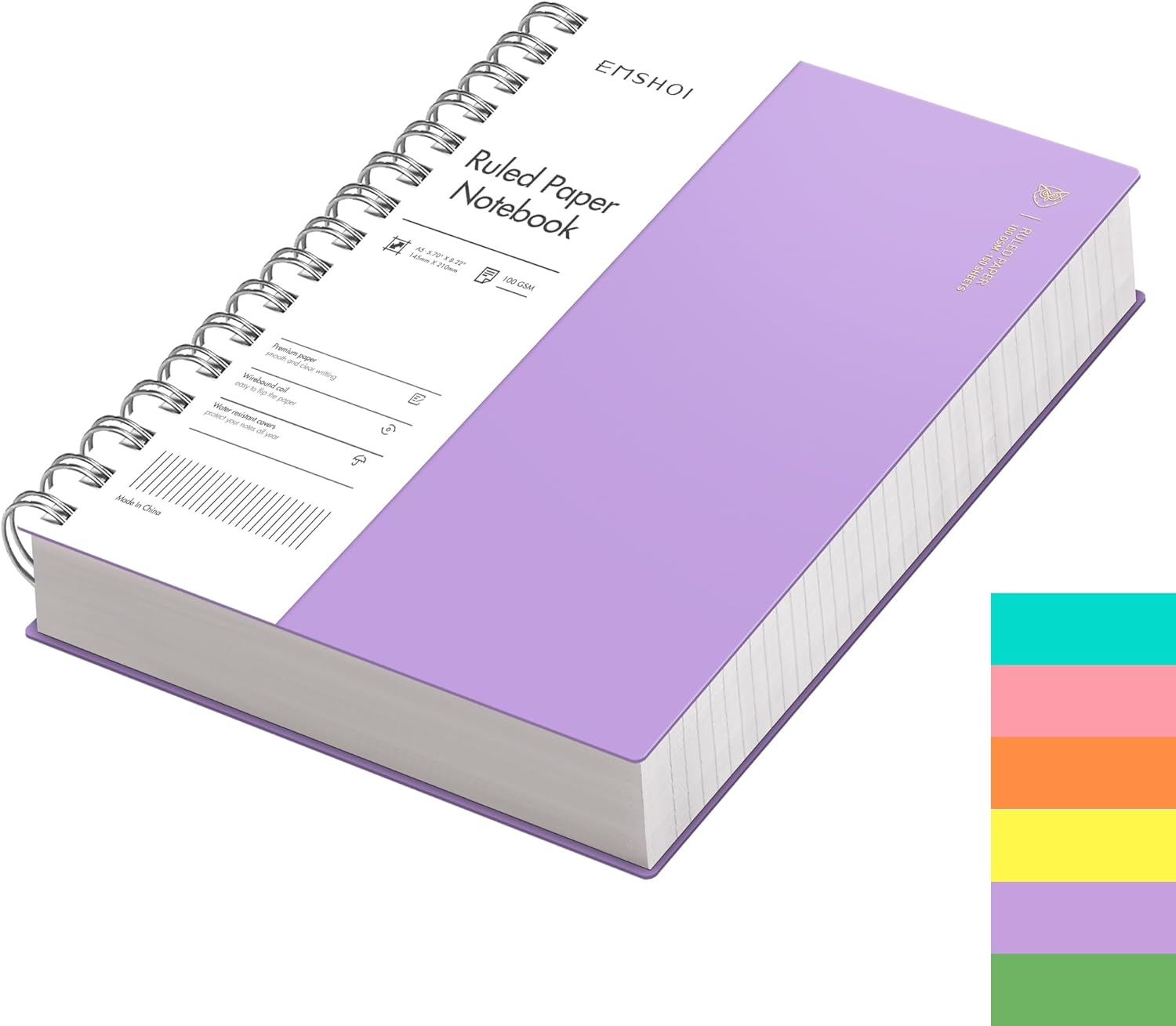 EMSHOI A5 Notebook Lined 300 Pages/150 Sheets, Wirebound Spiral Notepad, 100gsm...