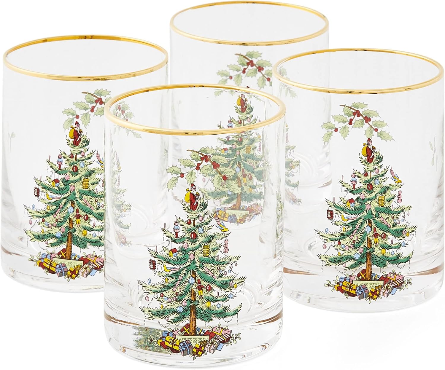 Spode Christmas Tree 14oz Double Old Fashioned Glasses, Set of 4 - Festive Holid...